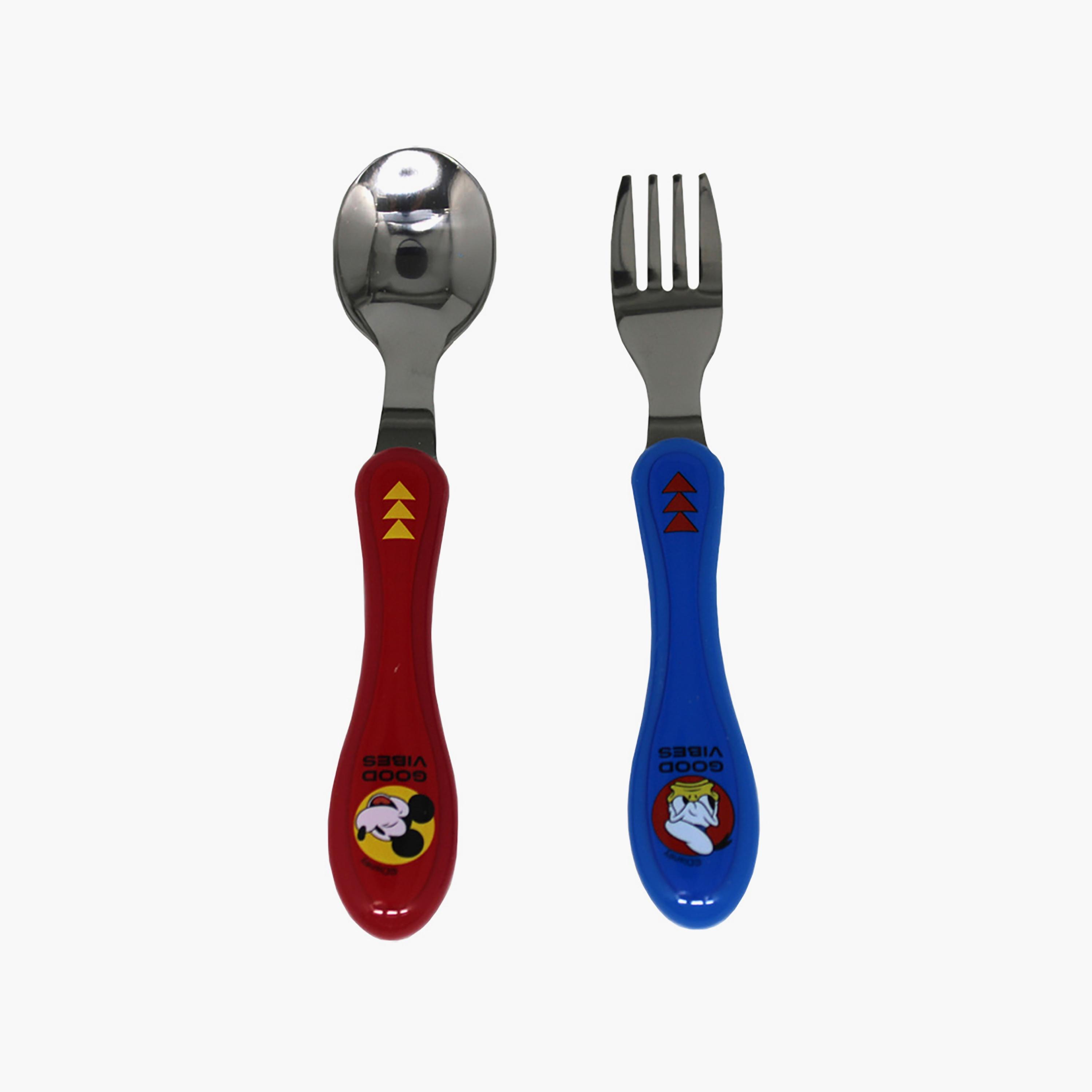 Disney 2-Piece Mickey Mouse Printed Stainless Steel Mealtime Magic Spoon & Fork Cutlery Set-baby-feeding-mealtimeessentials-image-1