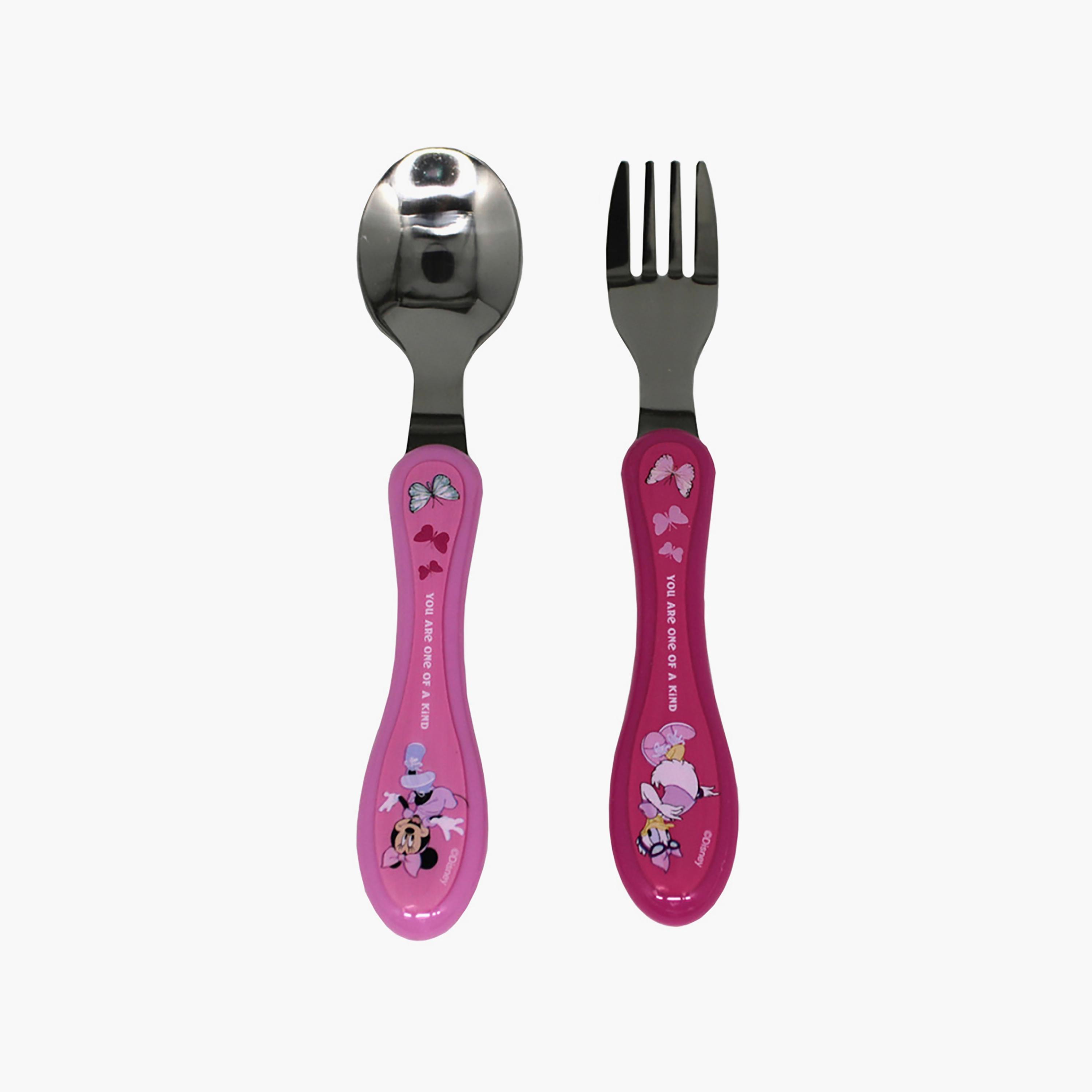 Disney 2-Piece Minnie Mouse Printed Stainless Steel Mealtime Magic Spoon & Fork Cutlery Set-baby-feeding-mealtimeessentials-image-1