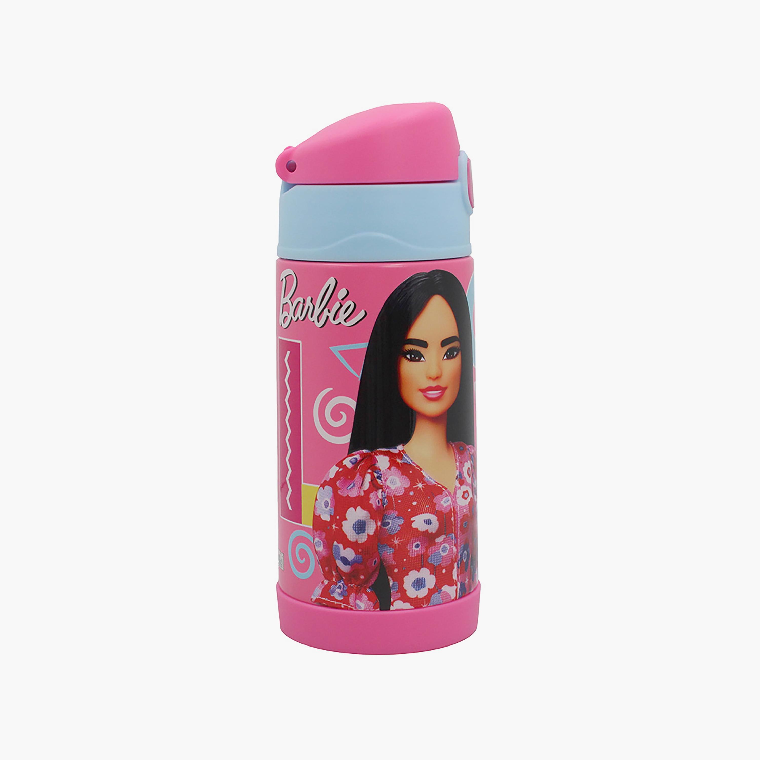 Barbie Printed Pop-Up Stainless Steel Water Bottle with Straw - Pink - 350 ml-school-waterbottles-image-2