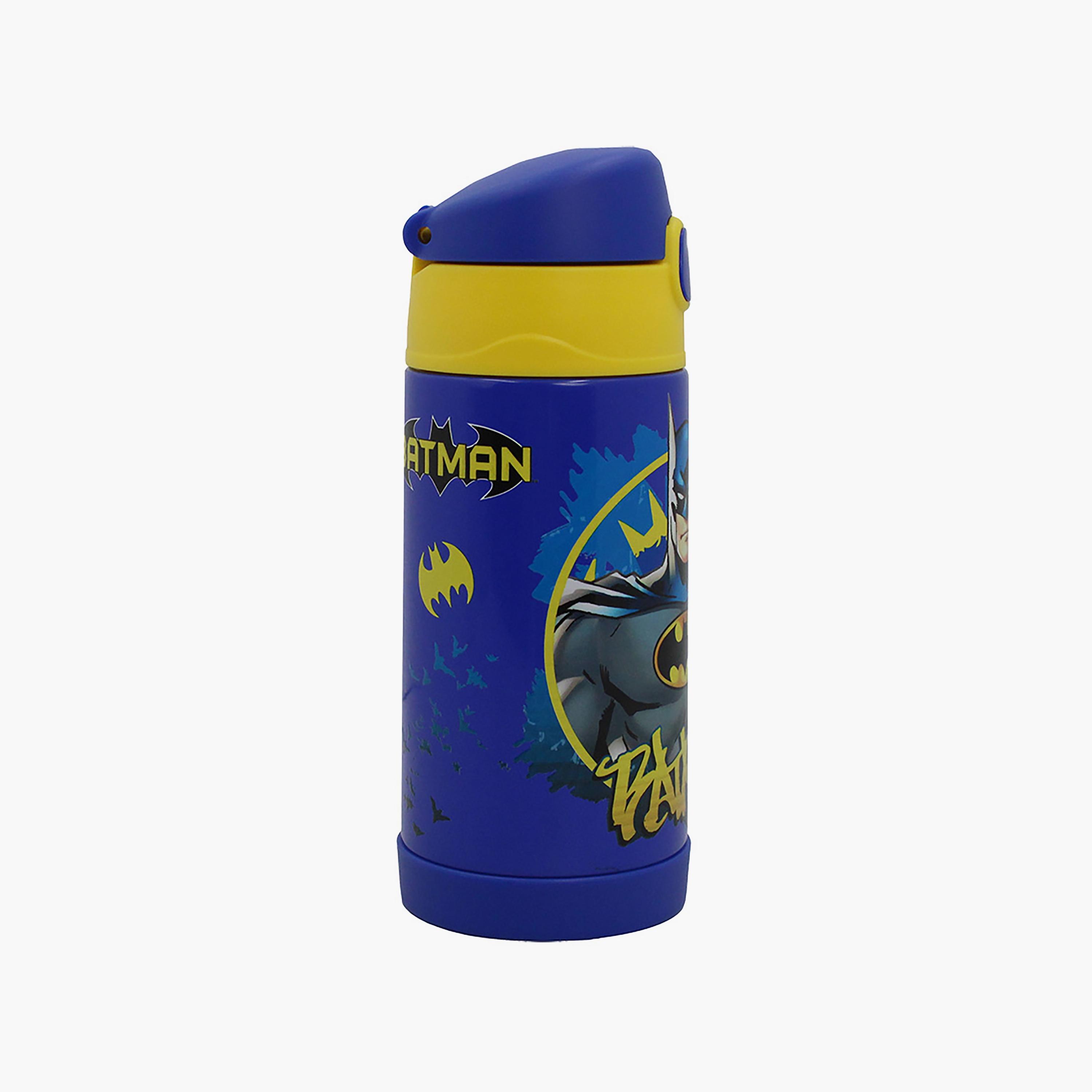 زجاجة مياه ستانلس ستيل مع ماصة بطبعة باتمان - أزرق - 350 مل-school-waterbottles-image-3