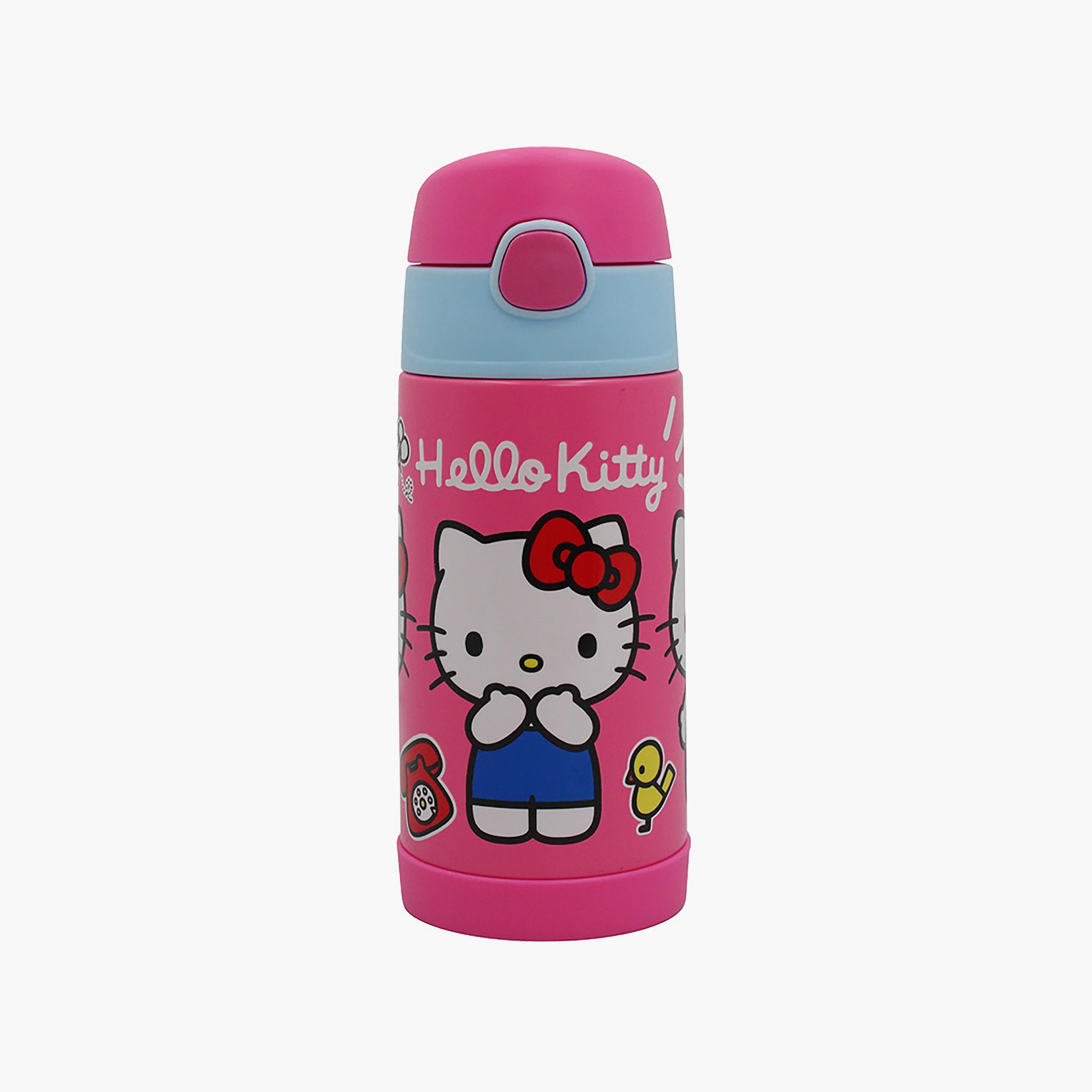 Hello Kitty Printed Pop-Up Stainless Steel Water Bottle with Straw - Pink - 350 ml-school-waterbottles-image-1