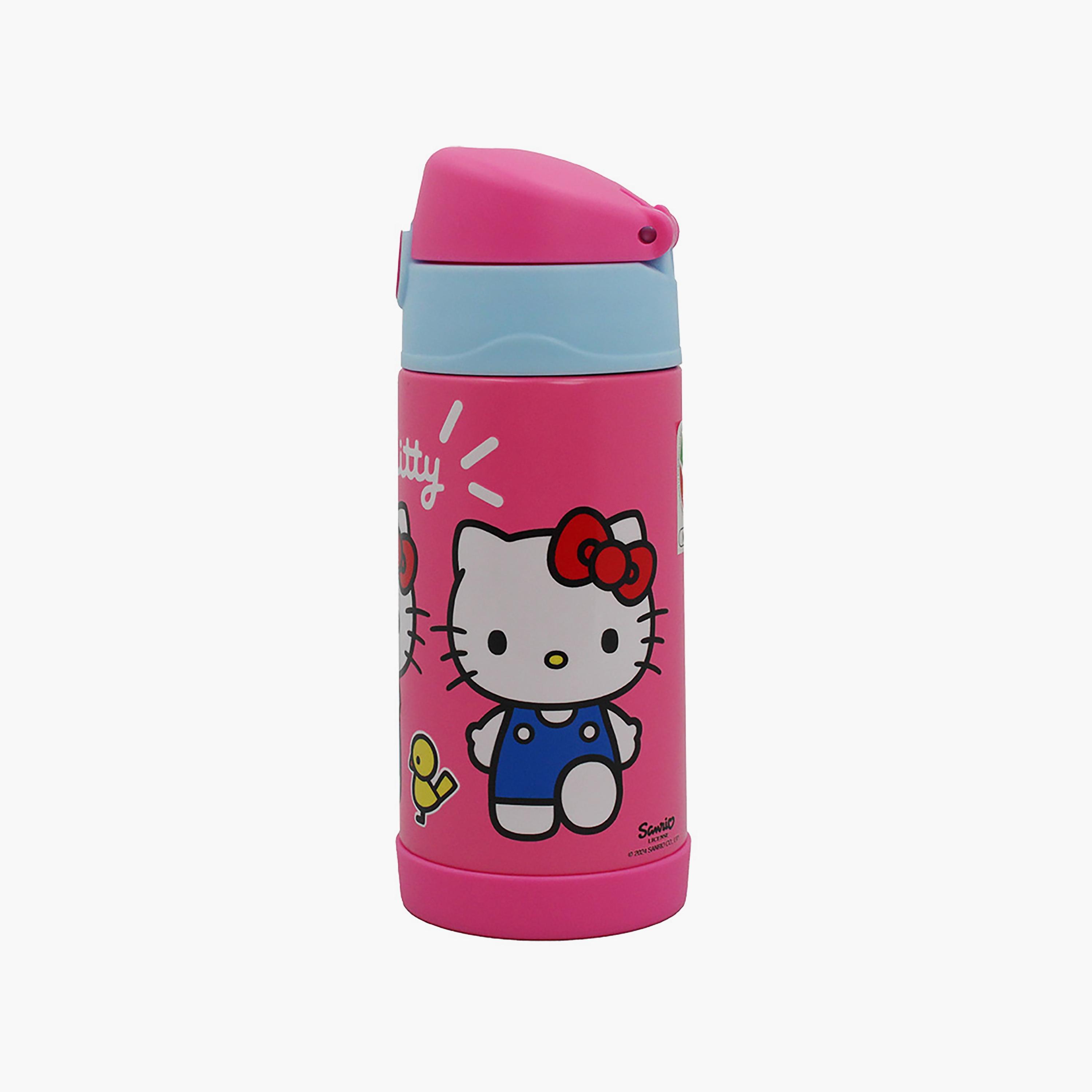 Hello Kitty Printed Pop-Up Stainless Steel Water Bottle with Straw - Pink - 350 ml-school-waterbottles-image-2