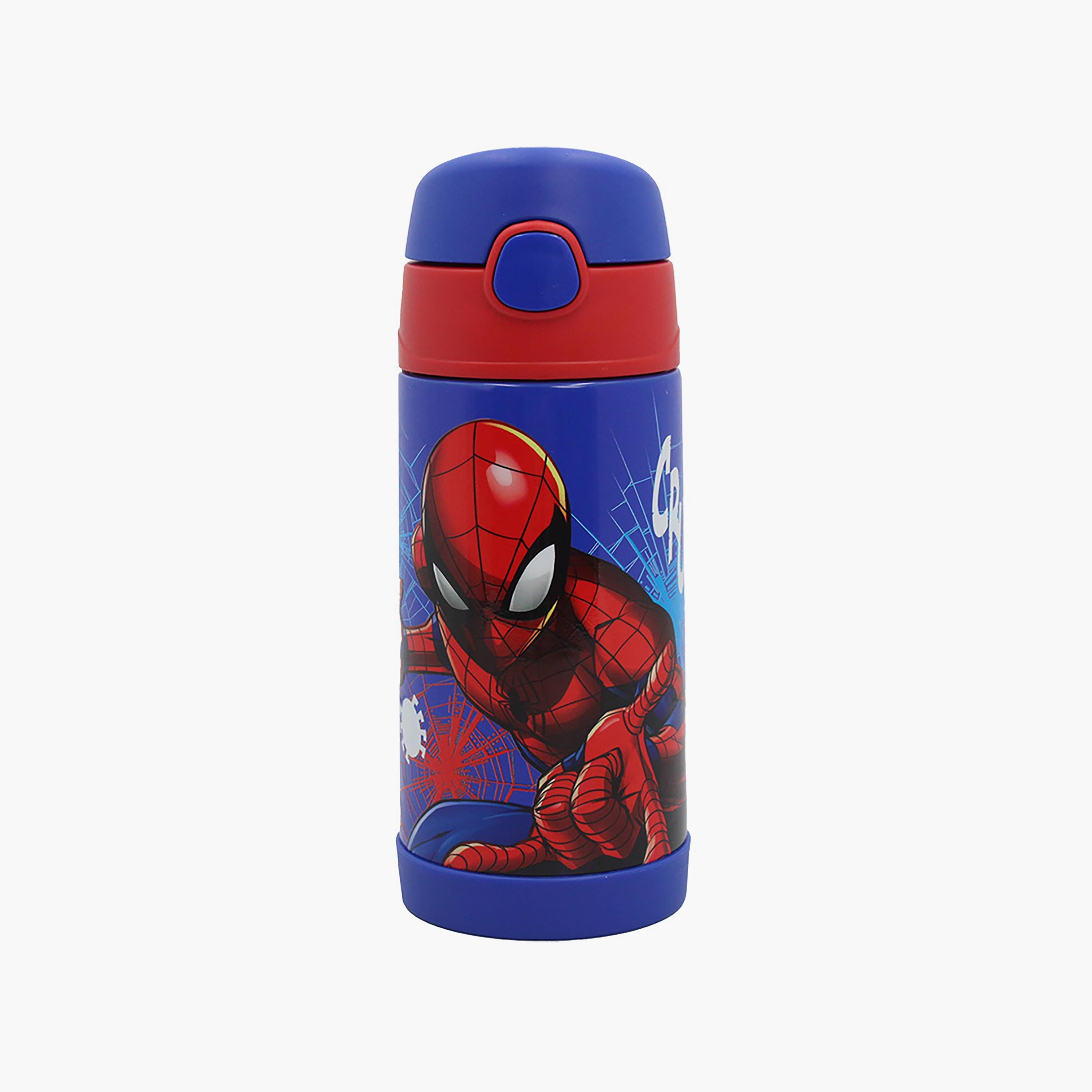 Spiderman Printed Pop up Stainless Steel Water Bottle With Straw - Blue - 350 ml-school-waterbottles-image-1