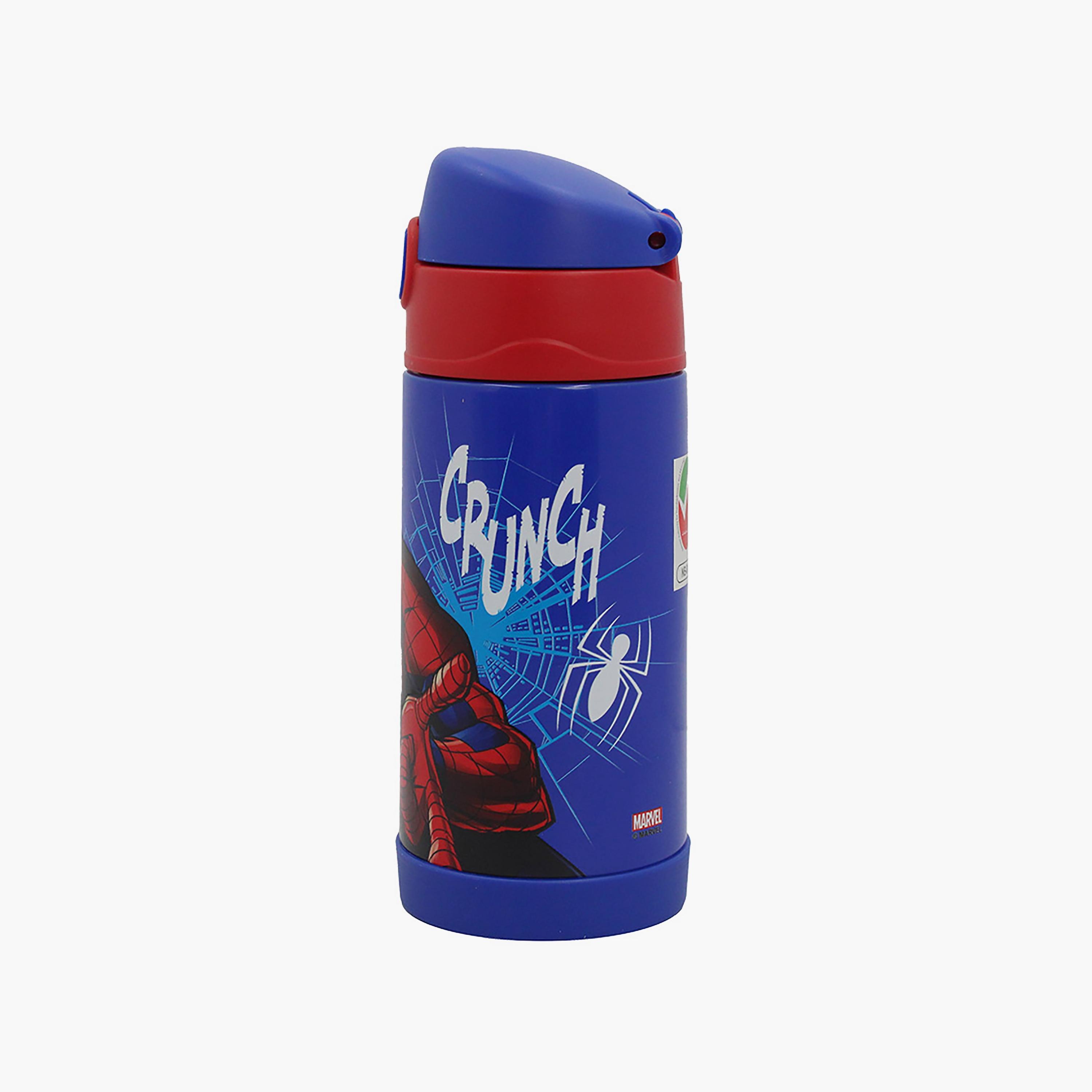 Spiderman Printed Pop up Stainless Steel Water Bottle With Straw - Blue - 350 ml-school-waterbottles-image-2