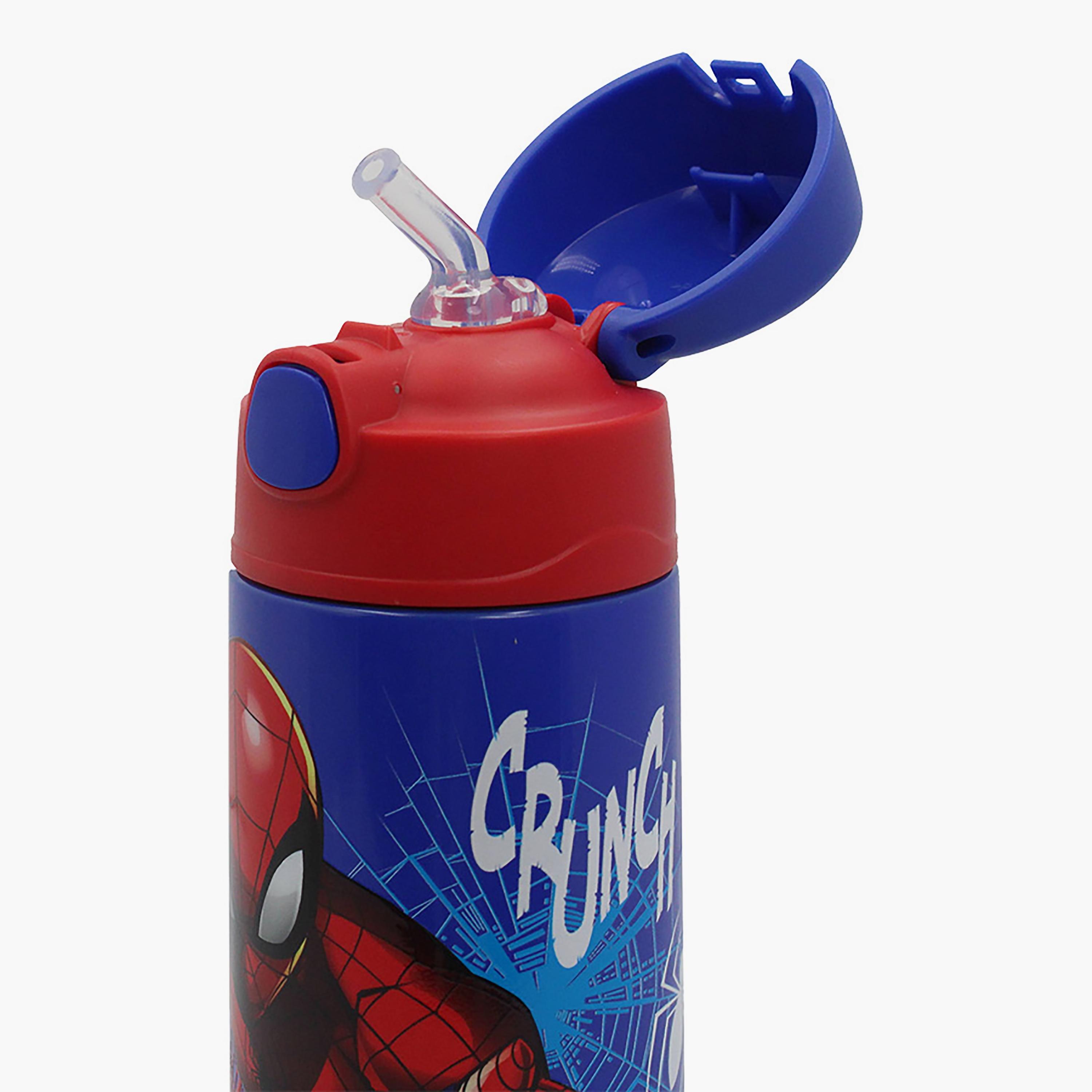 زجاجة مياه ستانلس ستيل مع ماصة بطبعة سبايدرمان - أزرق - 350 مل-school-waterbottles-image-3