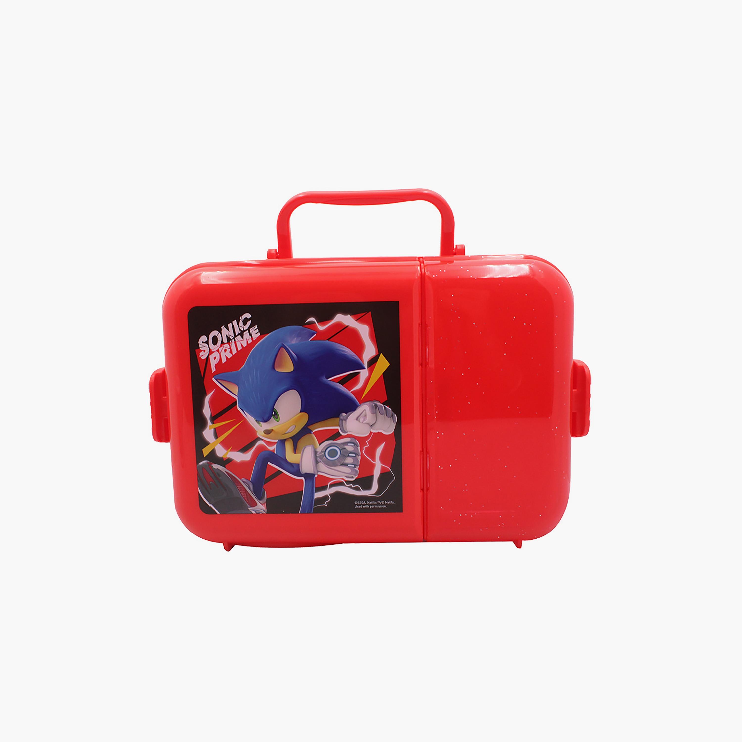صندوق غداء بقسمين مع قفل جانبي ومقبض علوي بطبعة سونيك ذا هيدجهوج - أحمر-school-lunchessentials-lunchboxes-image-1