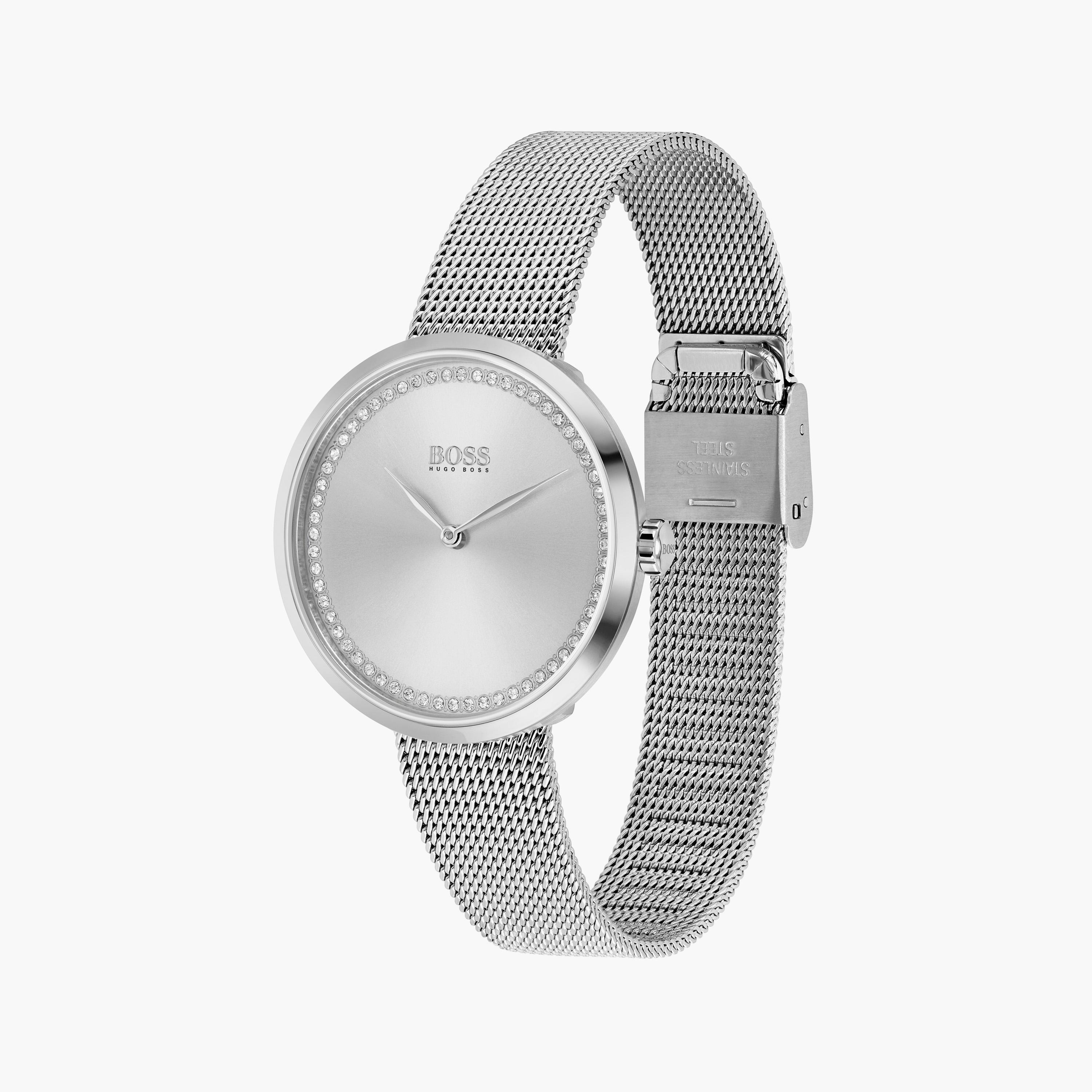 هوغو بوس- ساعة للنساء 36 ملم من الستانلس ستيل باللون الفضي | 1502546-women-watchesandjewellery-watches-image-2