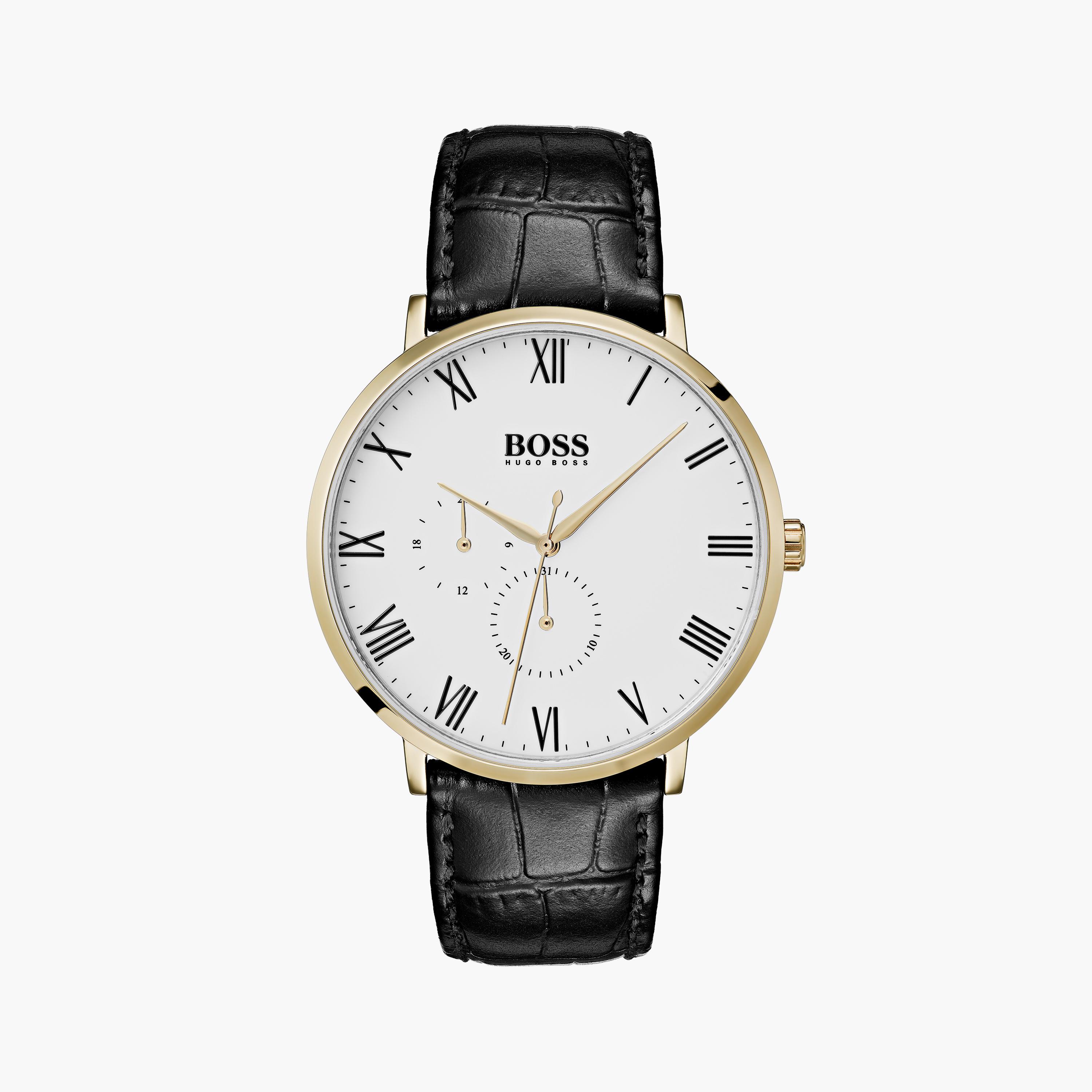 هوغو بوس- ساعة للرجال 40 ملم تناظرية جلدي أسود | 1513620-men-watchesandjewellery-watches-image-1