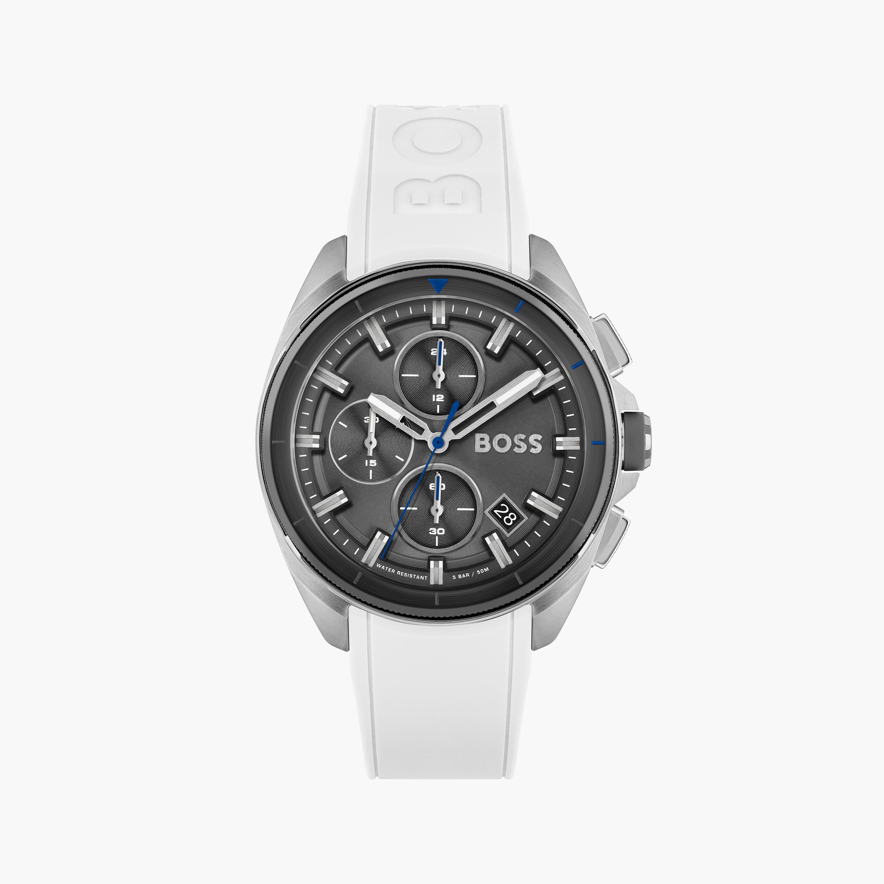 هوغو بوس- ساعة للرجال 44 ملم كرونوغراف بيضاء من السيليكون | 1513948-men-watchesandjewellery-watches-image-1