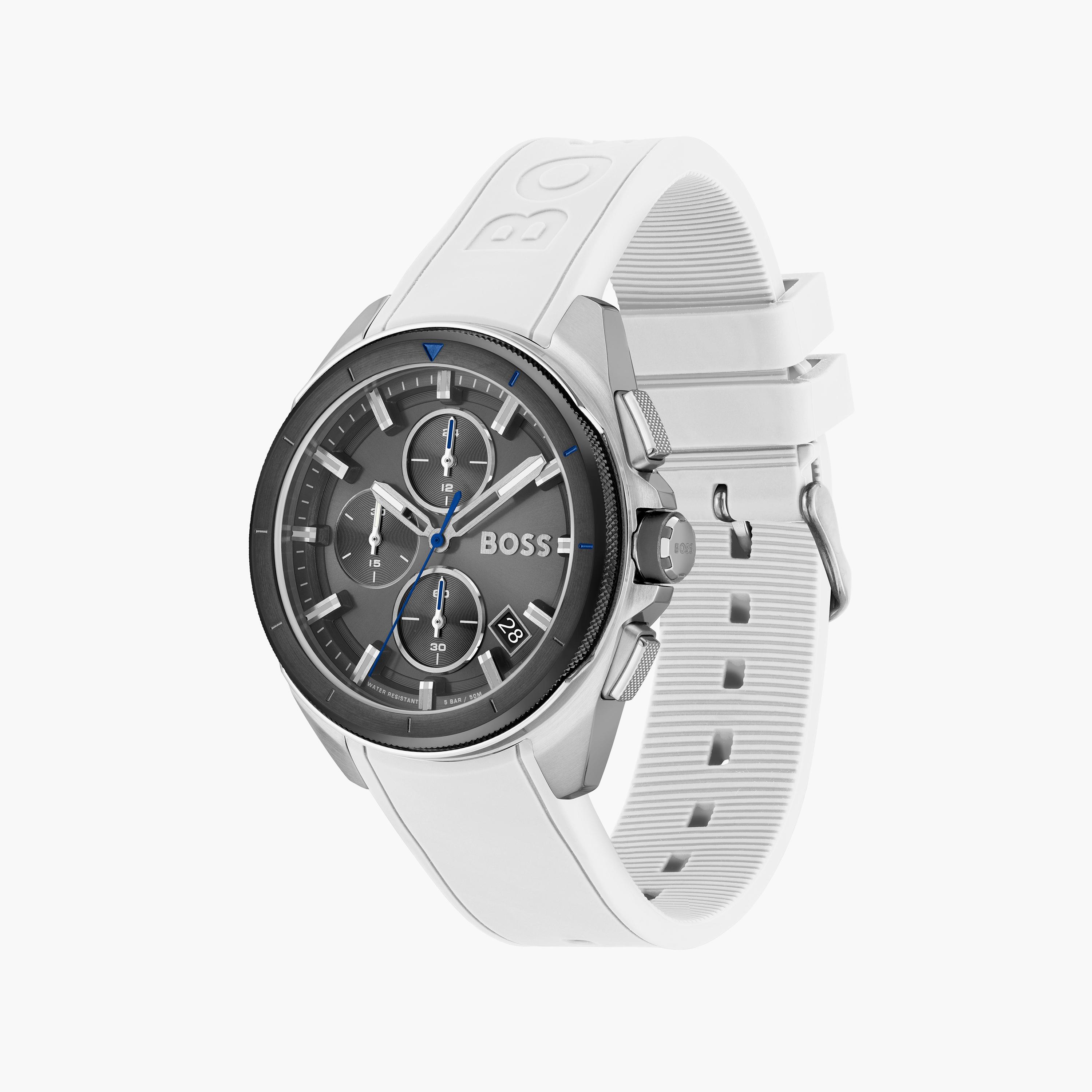 هوغو بوس- ساعة للرجال 44 ملم كرونوغراف بيضاء من السيليكون | 1513948-men-watchesandjewellery-watches-image-2
