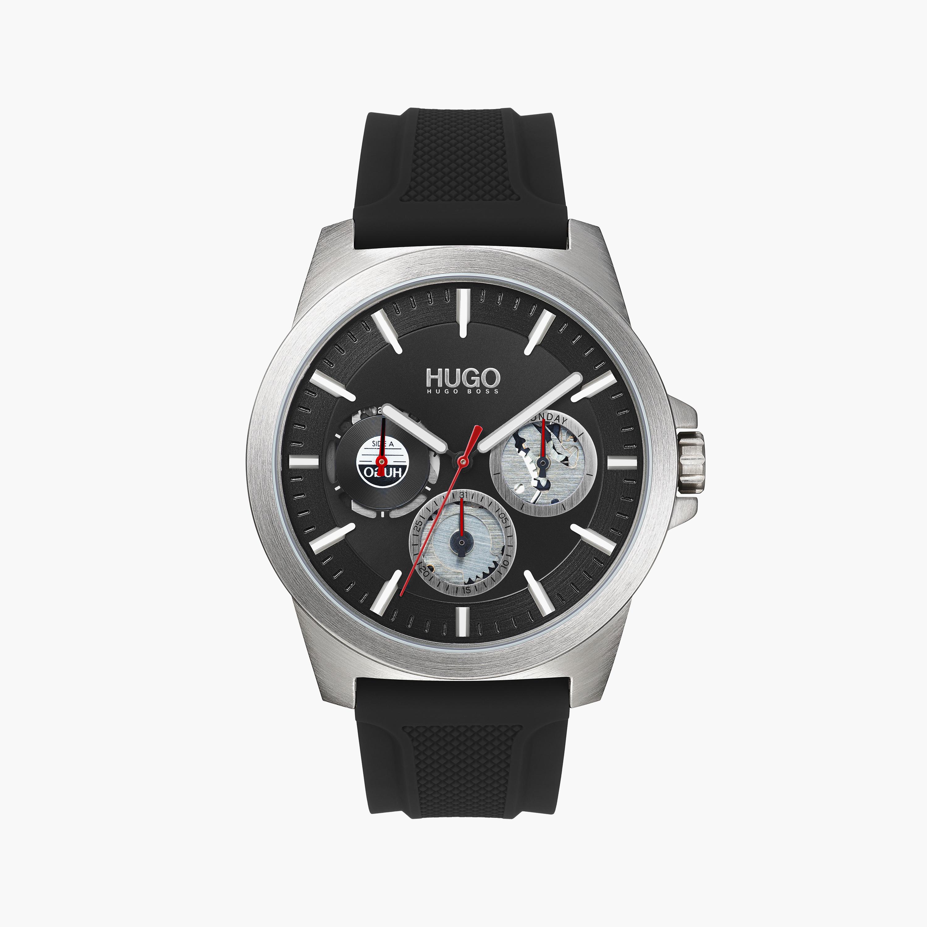 هوغو بوس- ساعة للرجال 44 ملم كرونوغراف سوداء من السيليكون | 1530129-men-watchesandjewellery-watches-image-1
