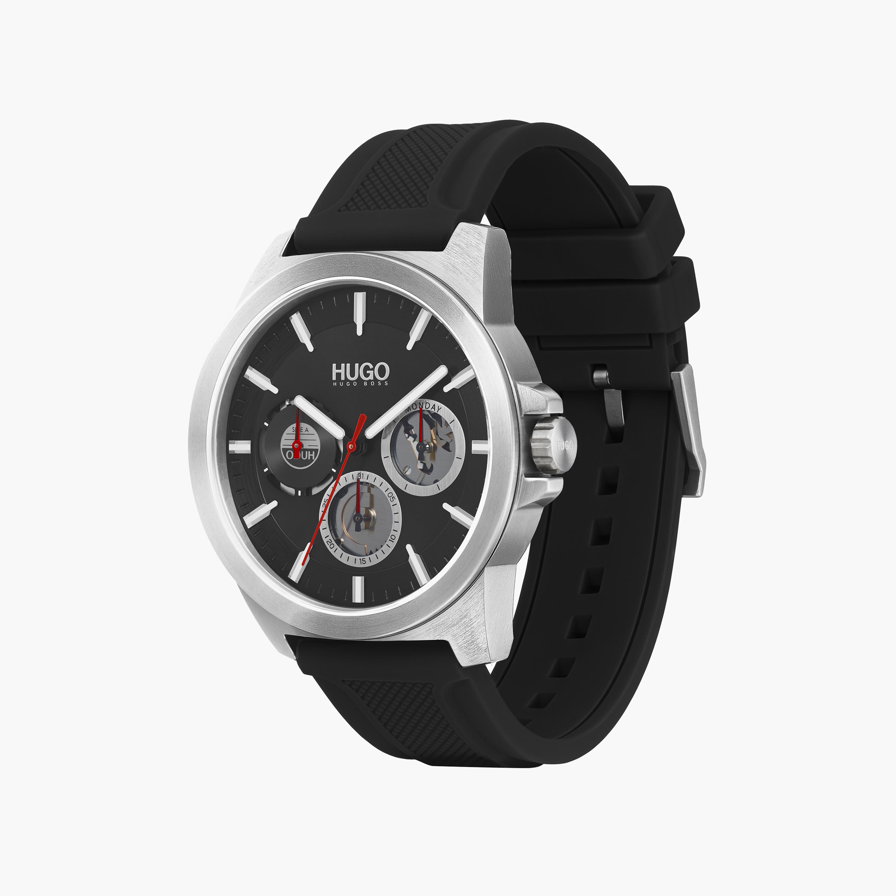 هوغو بوس- ساعة للرجال 44 ملم كرونوغراف سوداء من السيليكون | 1530129-men-watchesandjewellery-watches-image-2