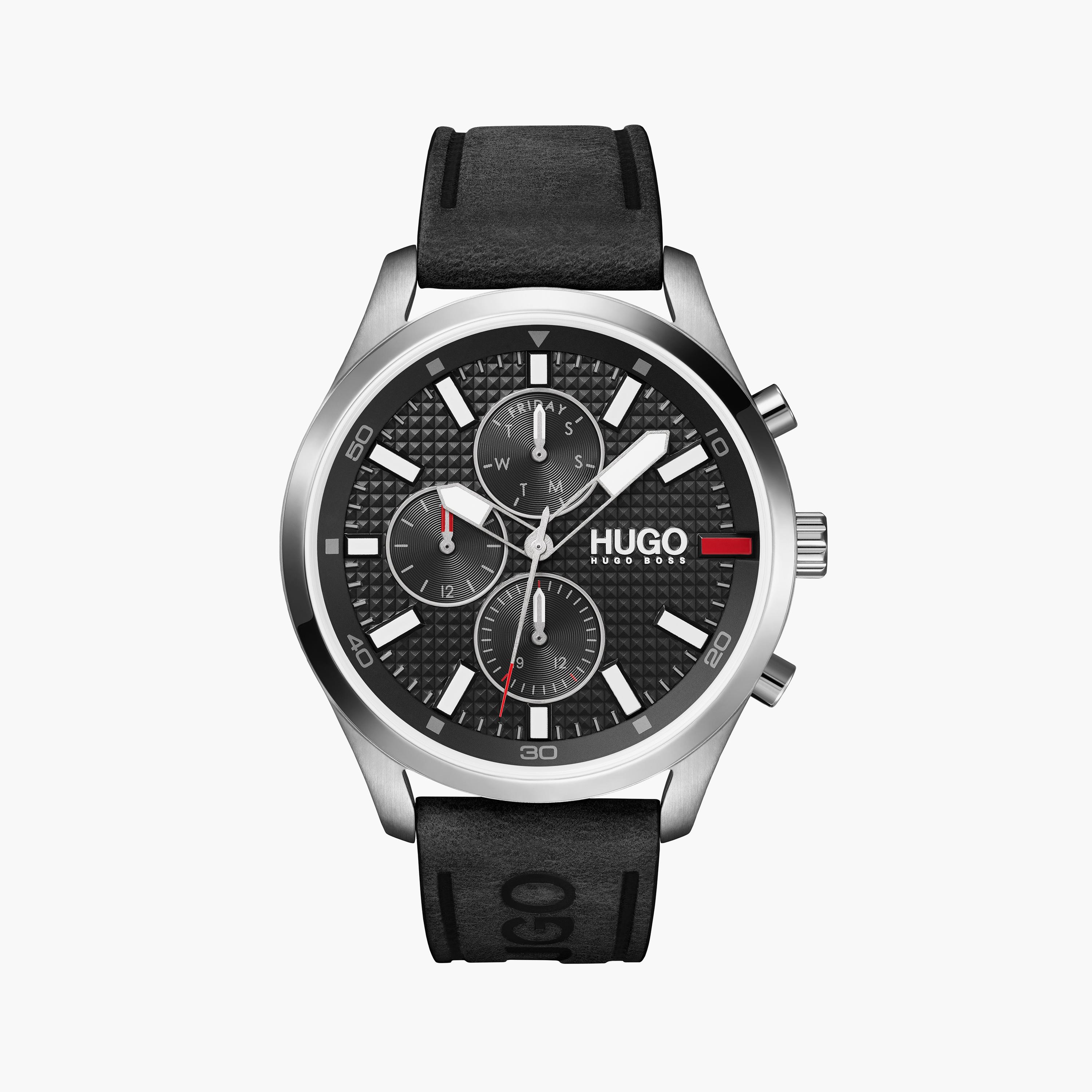 هوغو بوس- ساعة للرجال 46 ملم كرونوغراف سوداء من الجلد | 1530161-men-watchesandjewellery-watches-image-1