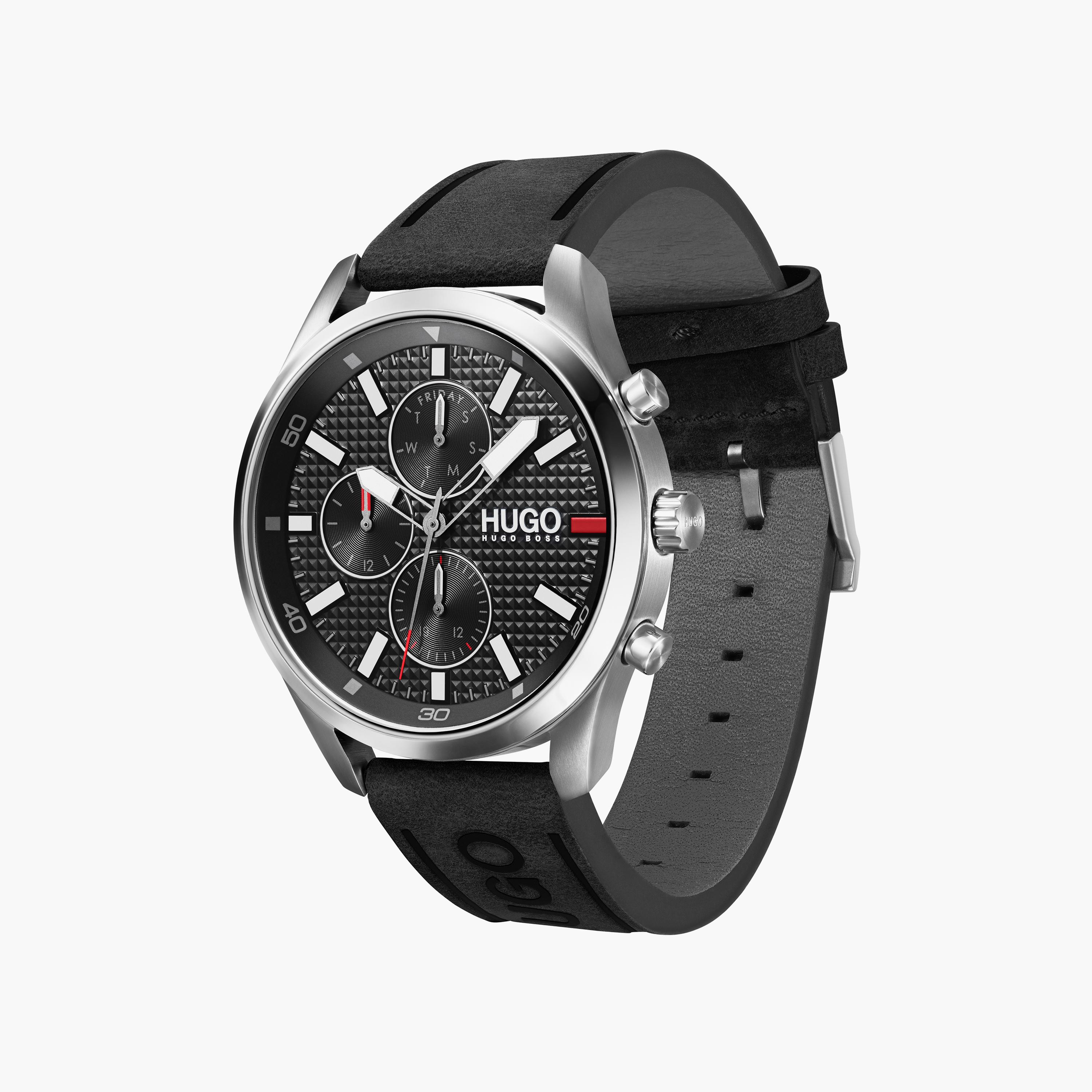 هوغو بوس- ساعة للرجال 46 ملم كرونوغراف سوداء من الجلد | 1530161-men-watchesandjewellery-watches-image-2