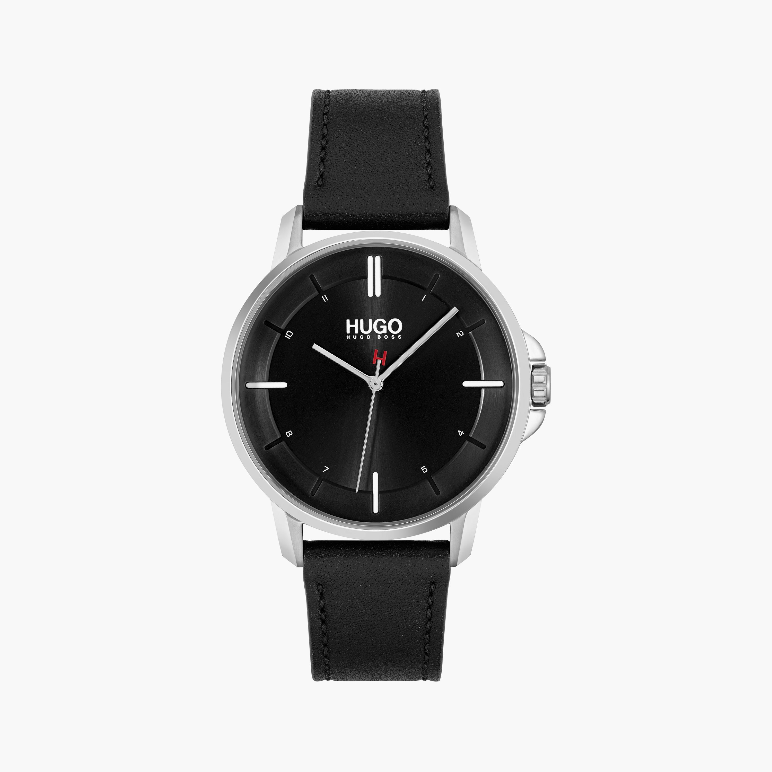 هوغو بوس- ساعة للرجال 42 ملم بسوار من الجلد وقرص أسود | 1530165-men-watchesandjewellery-watches-image-1