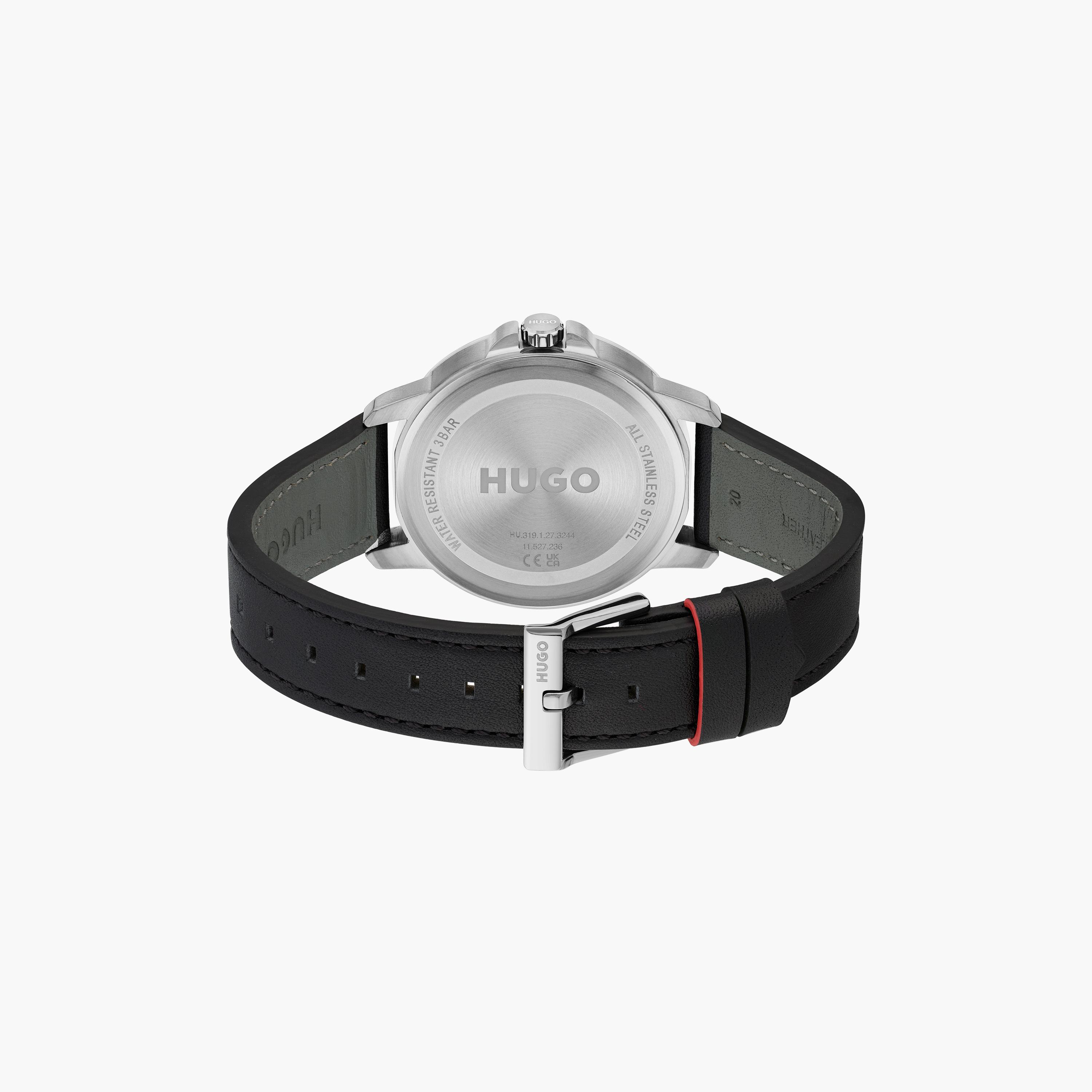 هوغو بوس- ساعة للرجال 42 ملم بسوار من الجلد وقرص أسود | 1530165-men-watchesandjewellery-watches-image-3
