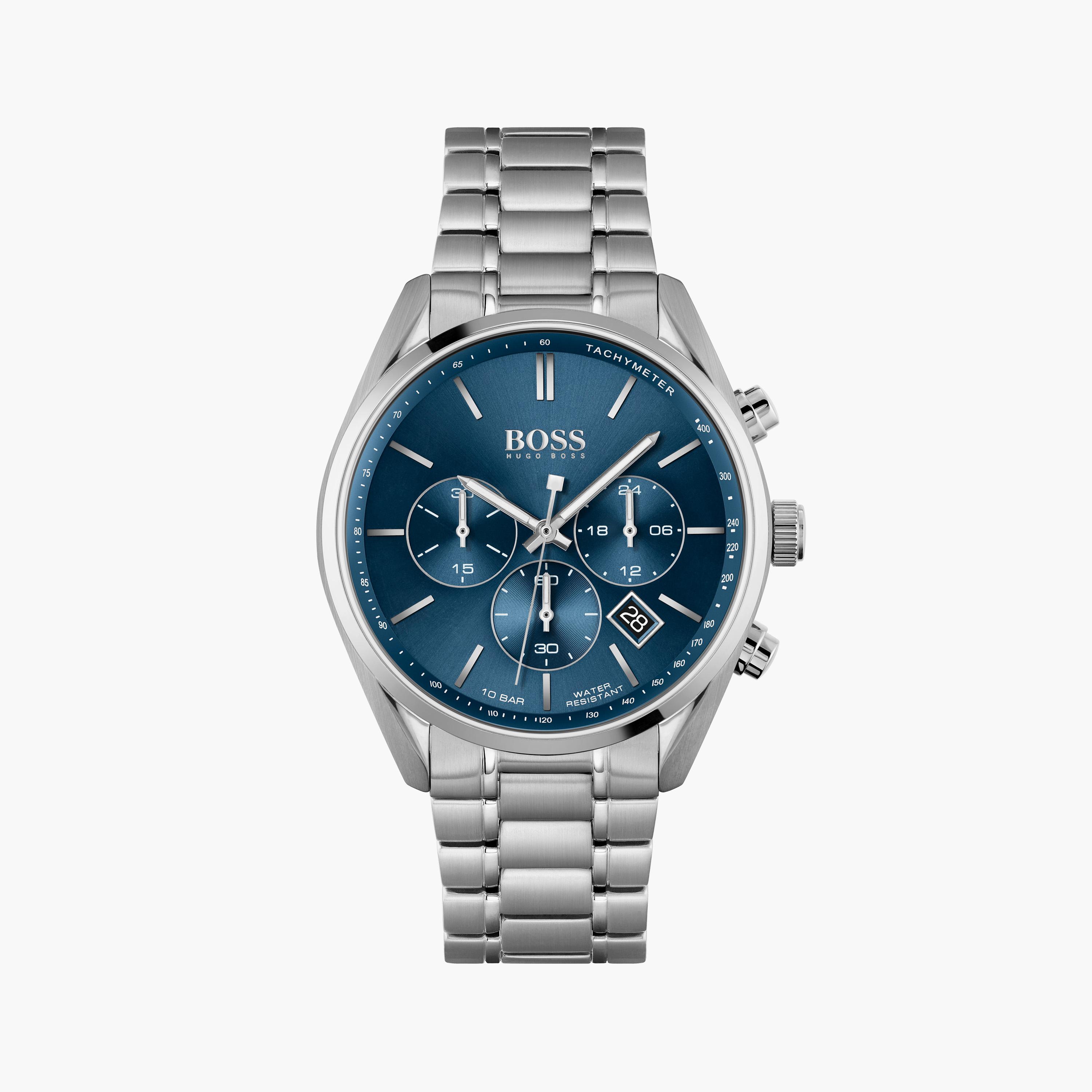 هوغو بوس- ساعة للرجال 44 مم كرونوغراف فضية من الستانلس ستيل | 1513818-men-watchesandjewellery-watches-image-1