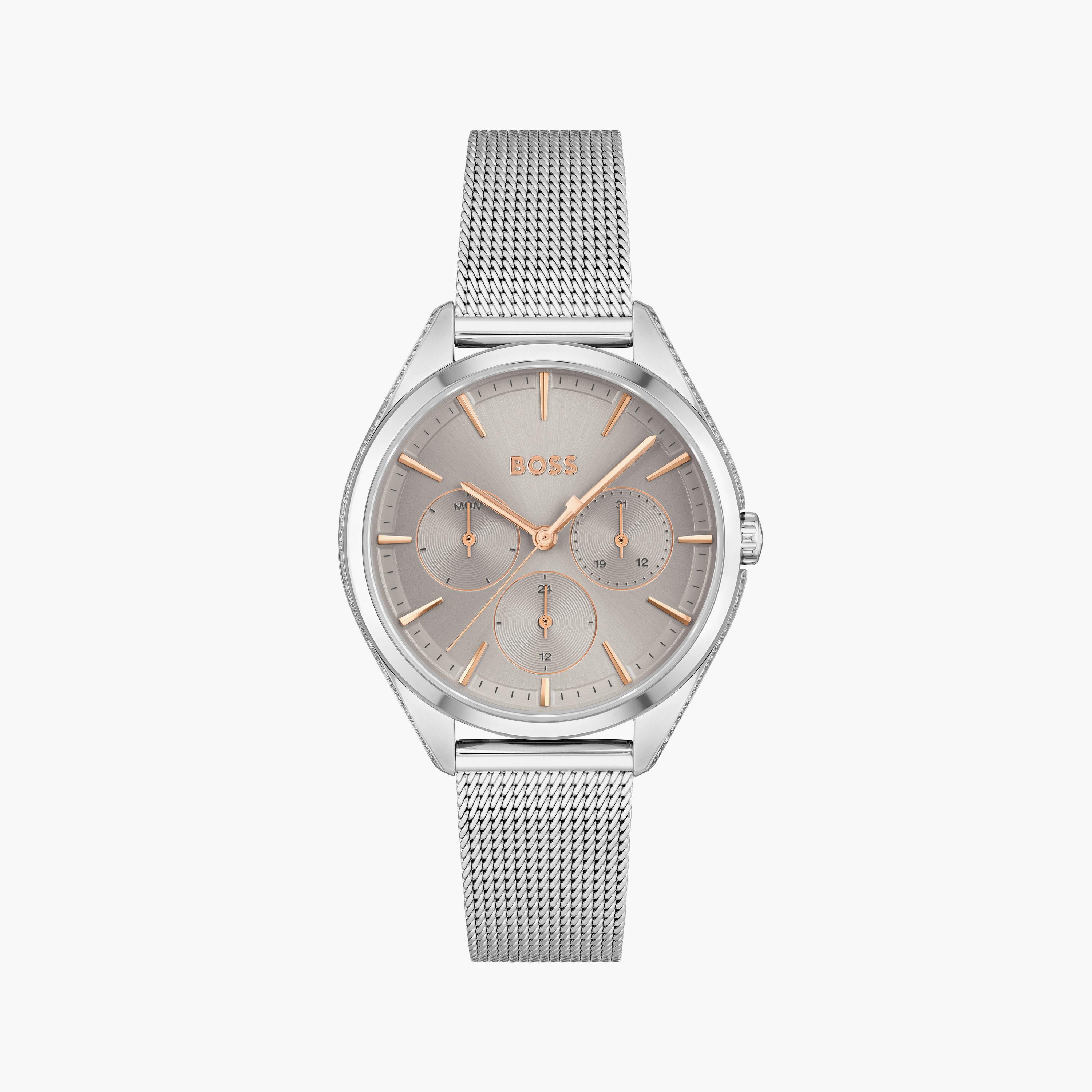 هوغو بوس- ساعة للنساء 37 ملم من الستانلس ستيل باللون الفضي | 1502638-women-watchesandjewellery-watches-image-1