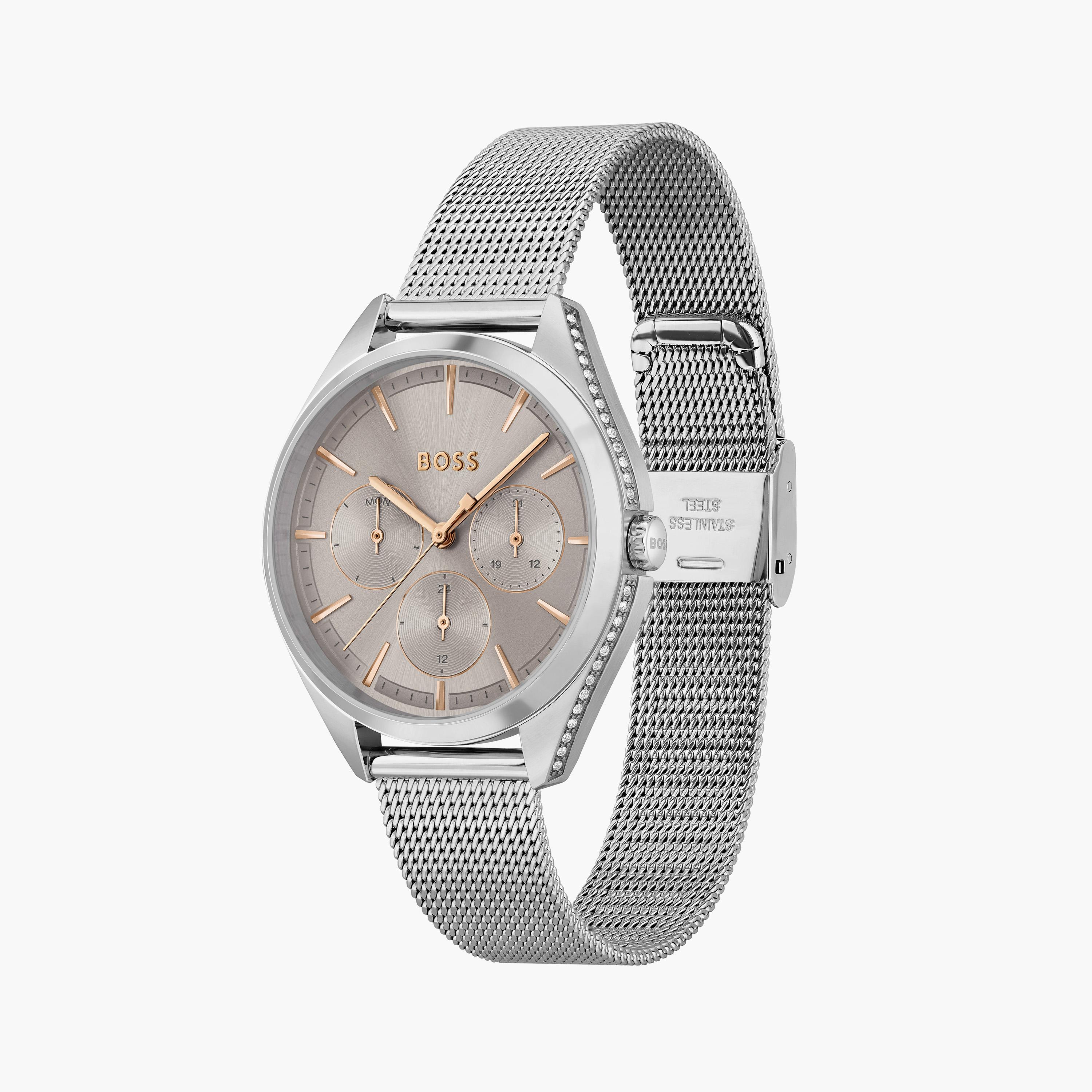 هوغو بوس- ساعة للنساء 37 ملم من الستانلس ستيل باللون الفضي | 1502638-women-watchesandjewellery-watches-image-2