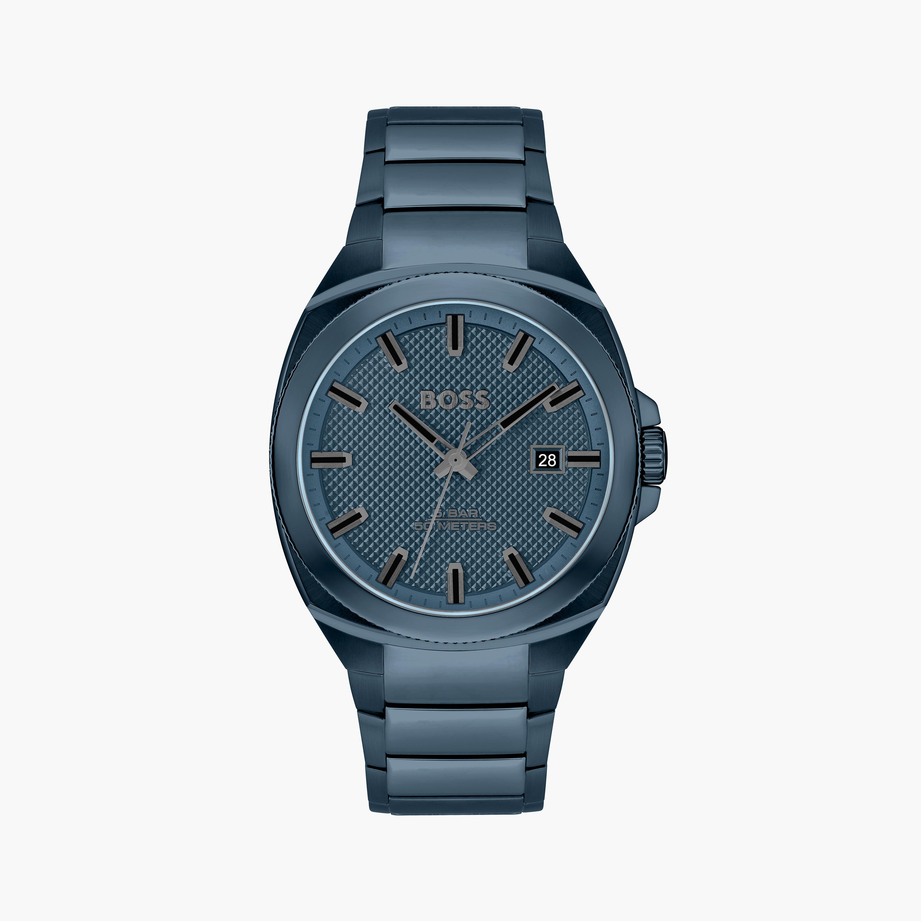 هوغو بوس- ساعة للرجال 41 ملم تناظرية من الستانلس ستيل باللون الأزرق | 1514138-men-watchesandjewellery-watches-image-1