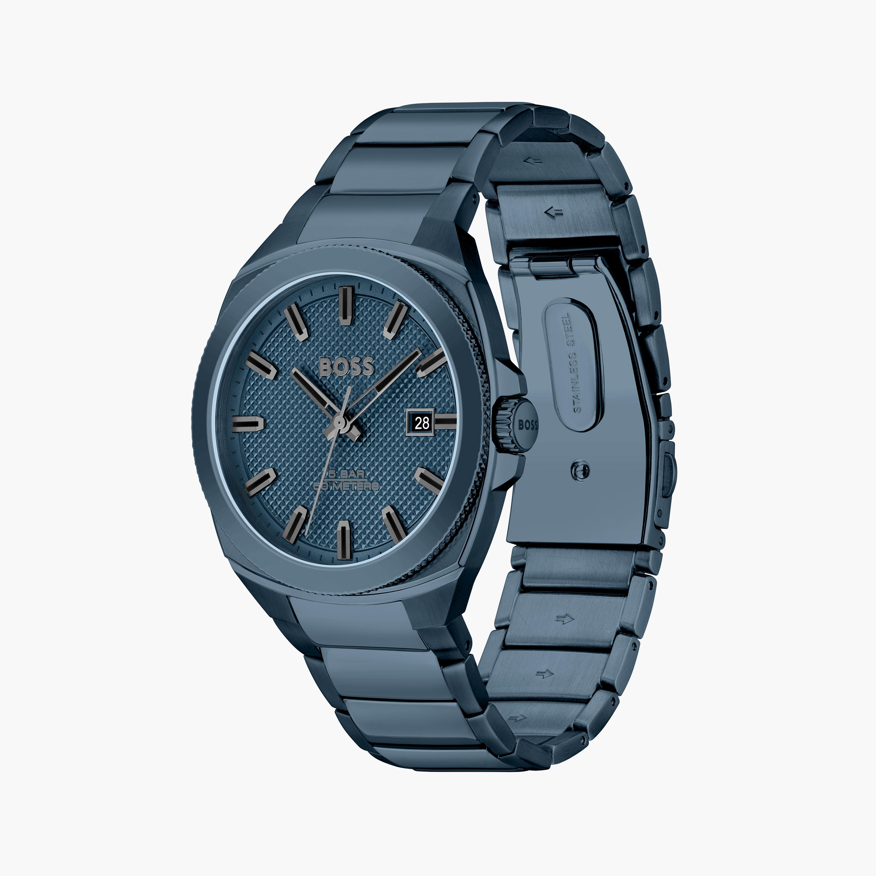 هوغو بوس- ساعة للرجال 41 ملم تناظرية من الستانلس ستيل باللون الأزرق | 1514138-men-watchesandjewellery-watches-image-2