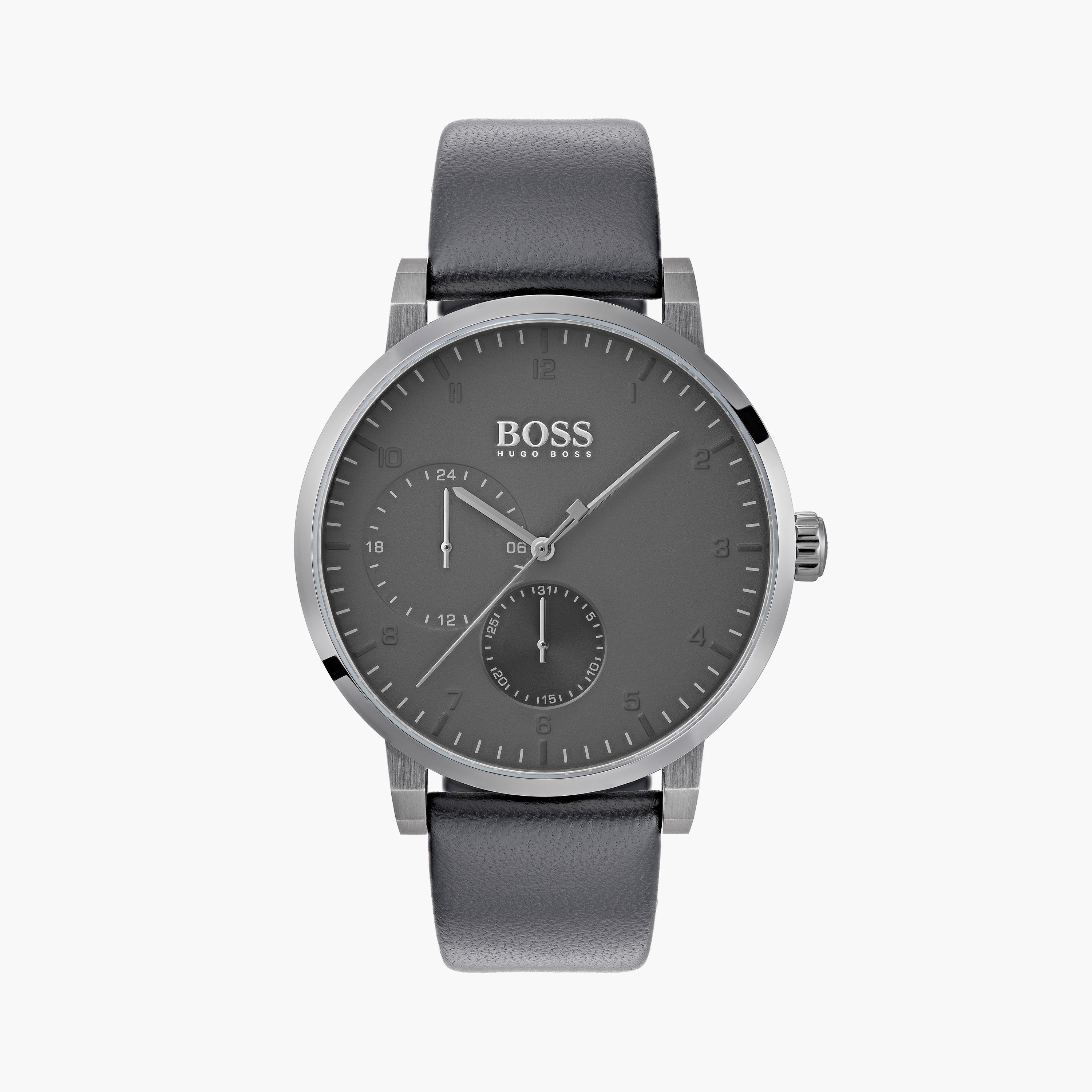 هوغو بوس- ساعة للرجال 42 ملم من الجلد باللون الرمادي | 1513595-men-watchesandjewellery-watches-image-1