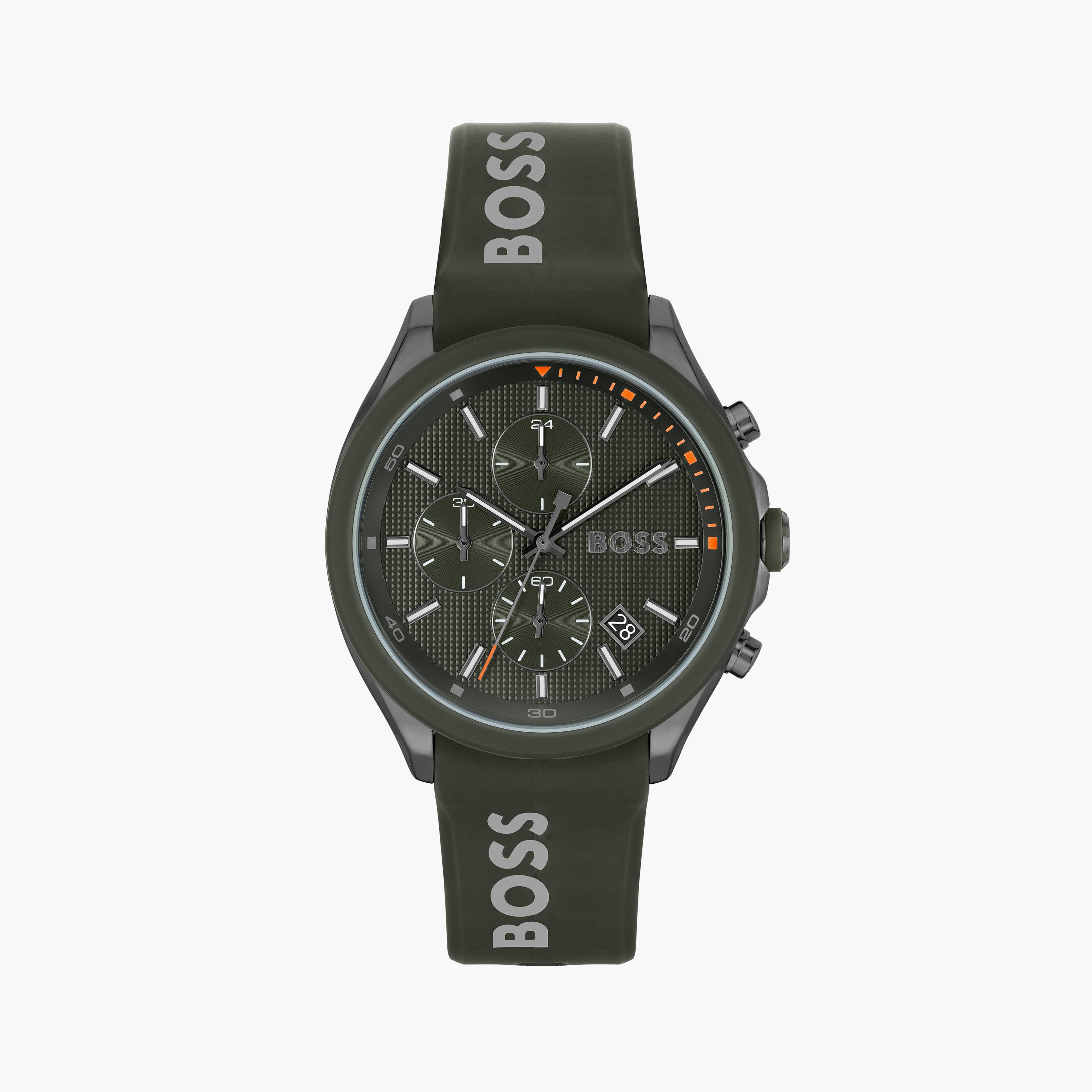 هوغو بوس- ساعة للرجال 44 ملم تناظرية سيليكون أخضر | 1514060-men-watchesandjewellery-watches-image-1