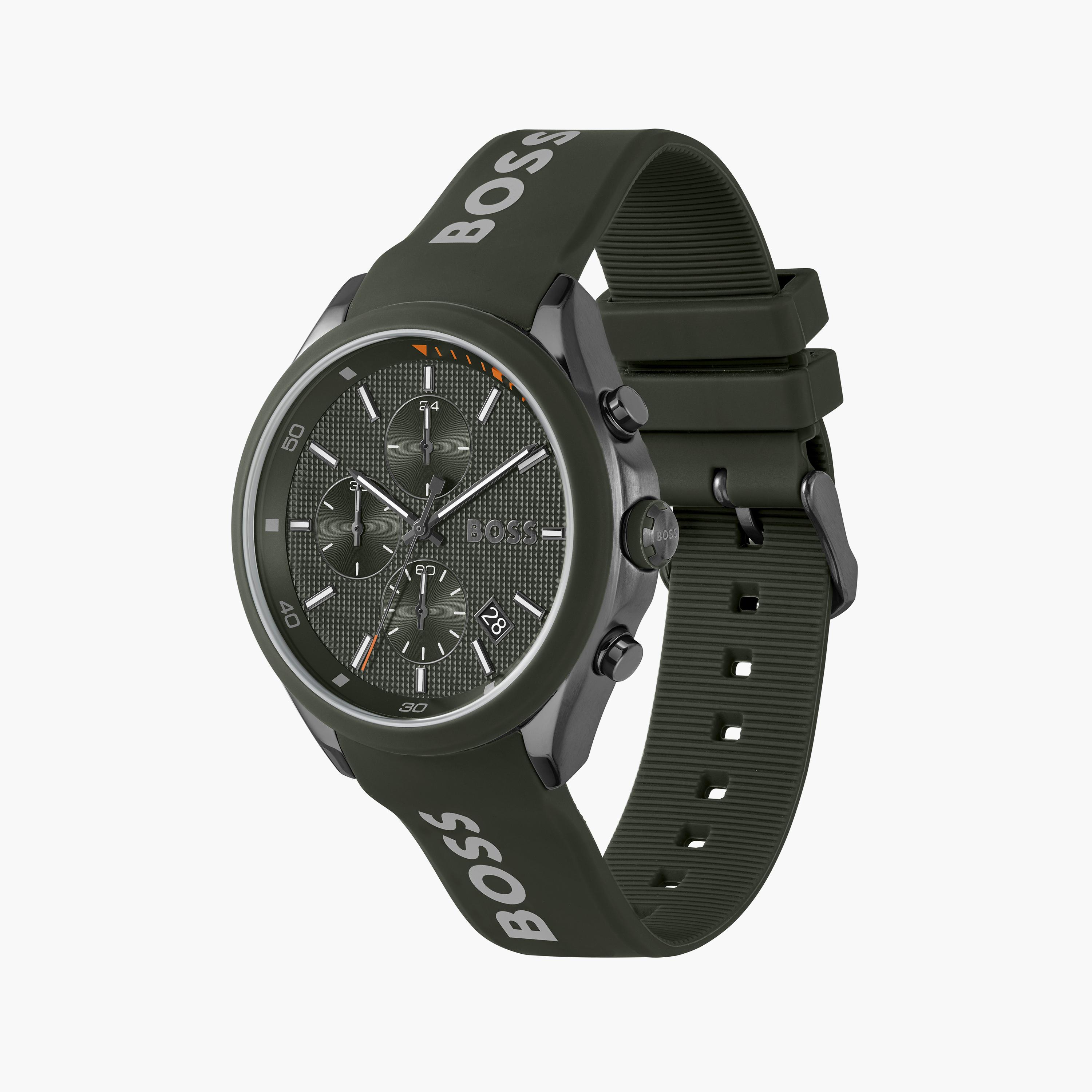 هوغو بوس- ساعة للرجال 44 ملم تناظرية سيليكون أخضر | 1514060-men-watchesandjewellery-watches-image-2