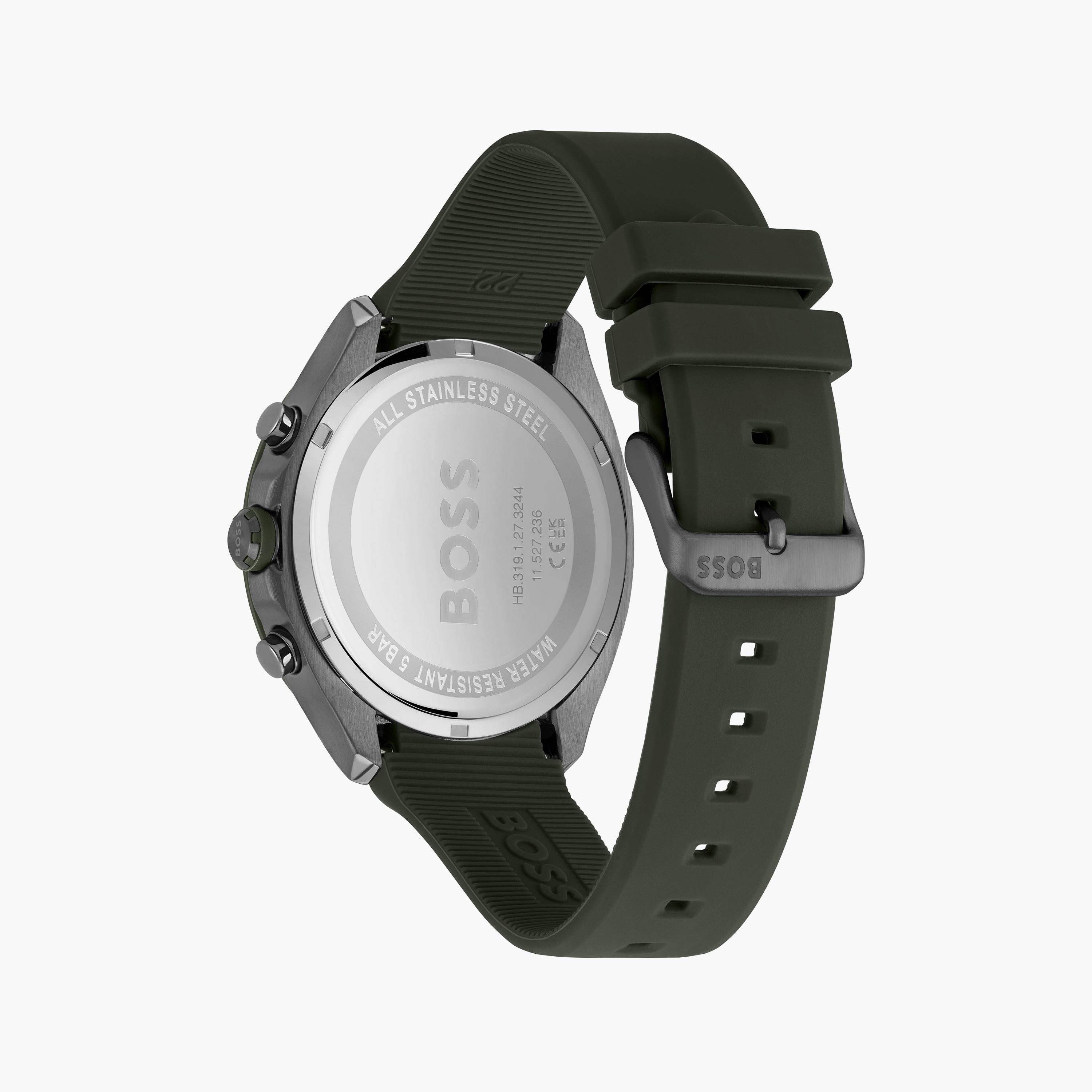 هوغو بوس- ساعة للرجال 44 ملم تناظرية سيليكون أخضر | 1514060-men-watchesandjewellery-watches-image-3