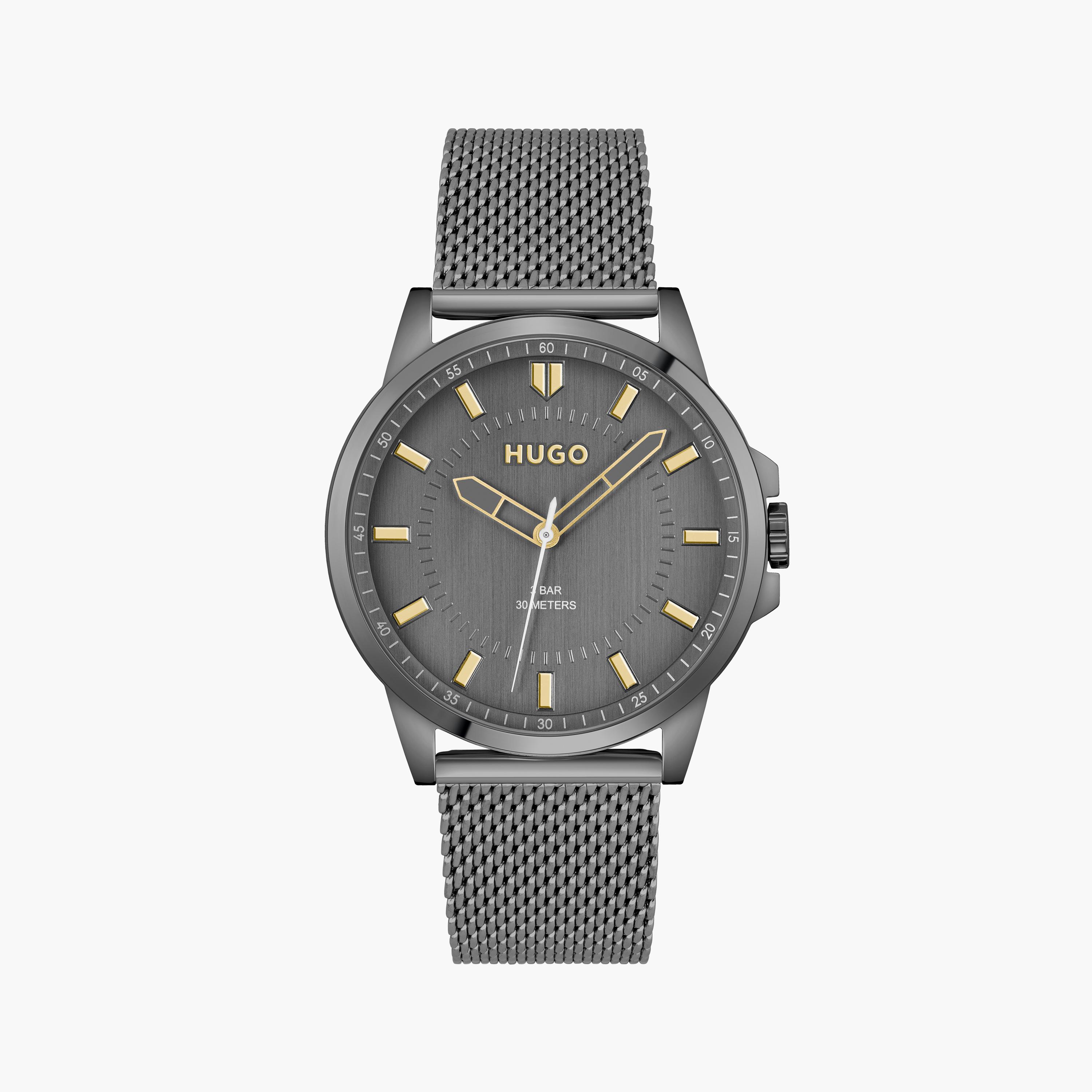 هوغو بوس- ساعة للرجال 43 ملم تناظرية من الستانلس ستيل باللون الرمادي | 1530300-men-watchesandjewellery-watches-image-1