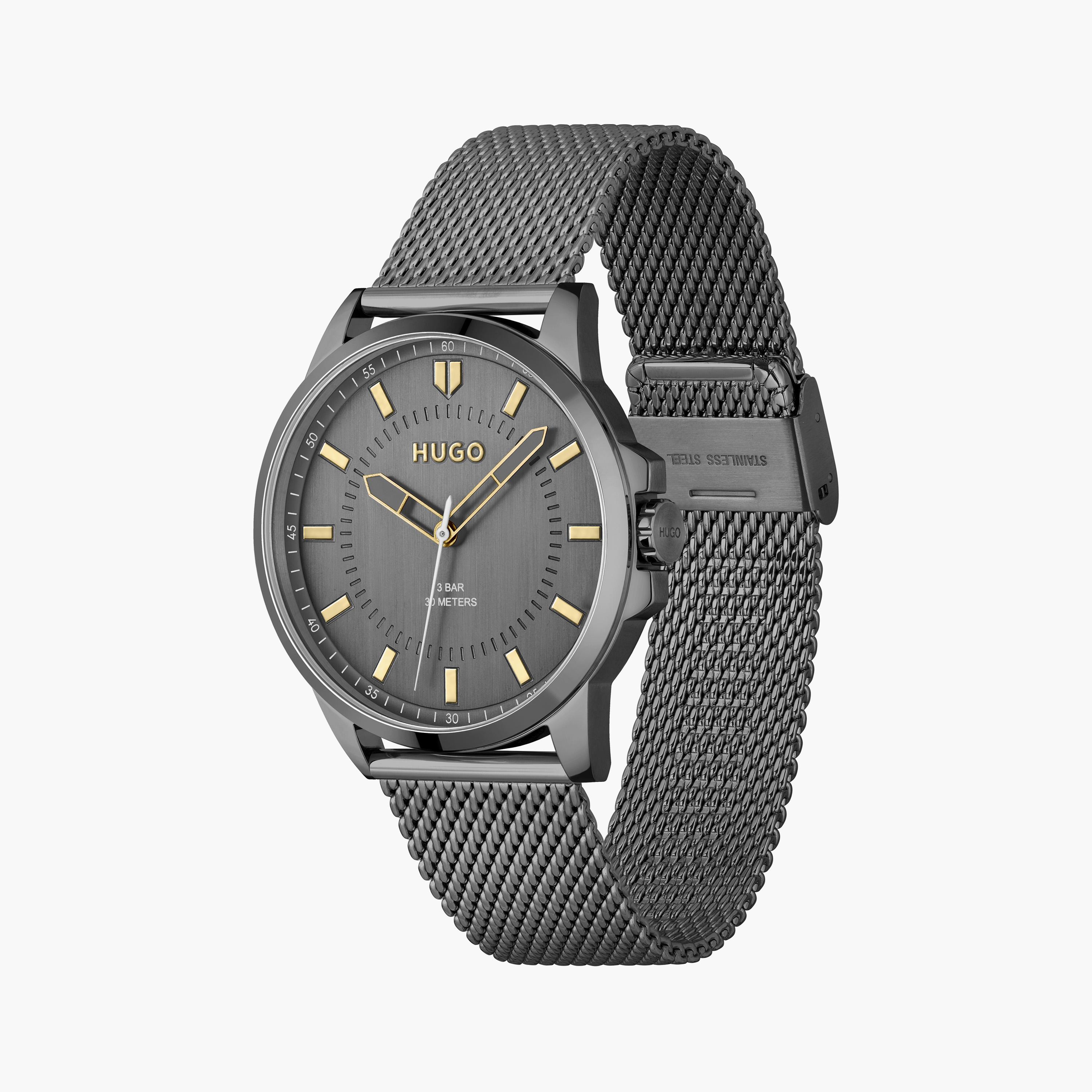 هوغو بوس- ساعة للرجال 43 ملم تناظرية من الستانلس ستيل باللون الرمادي | 1530300-men-watchesandjewellery-watches-image-2