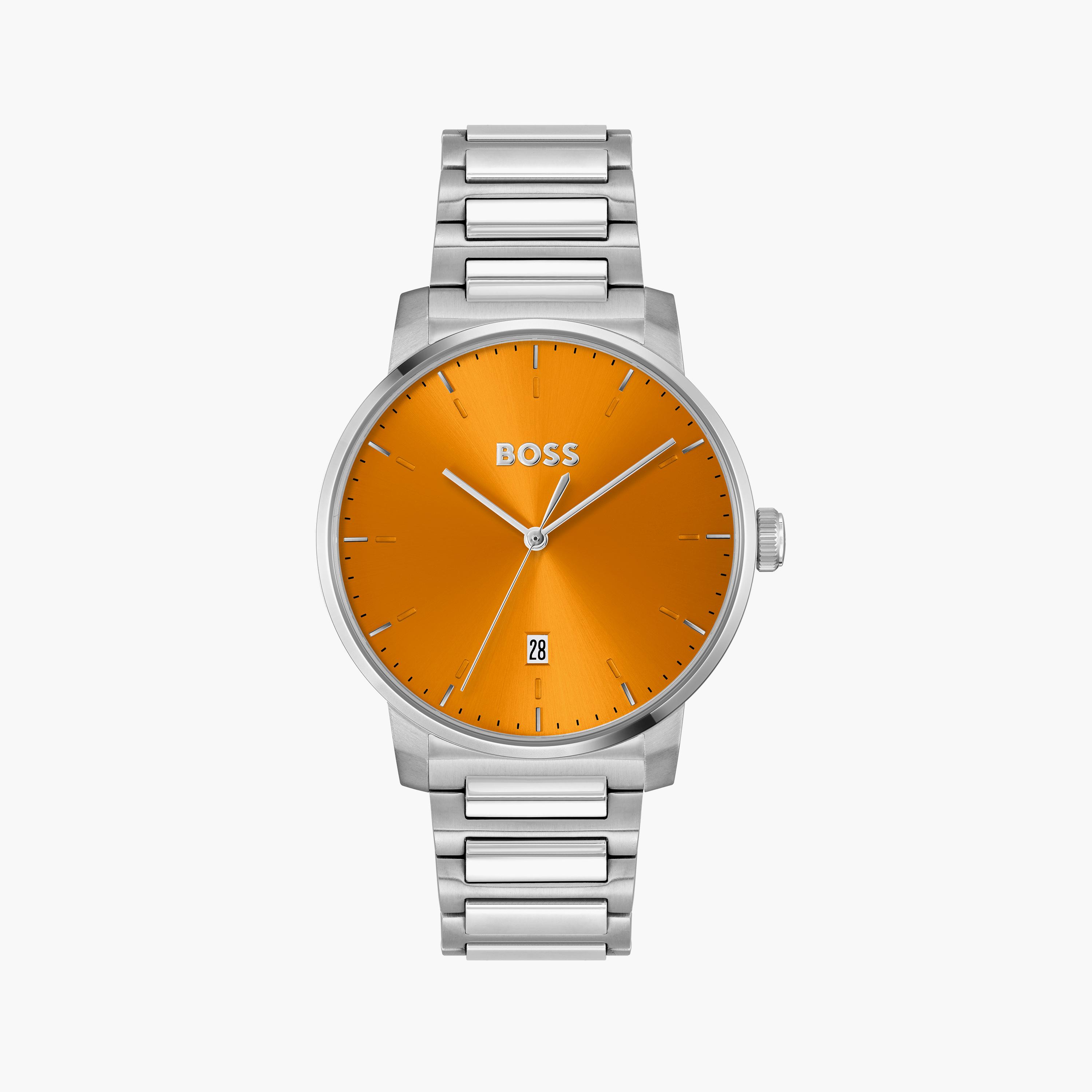 هوغو بوس- ساعة للرجال 41 ملم بسوار من الستانلس ستيل وقرص فضي | 1514133-men-watchesandjewellery-watches-image-1