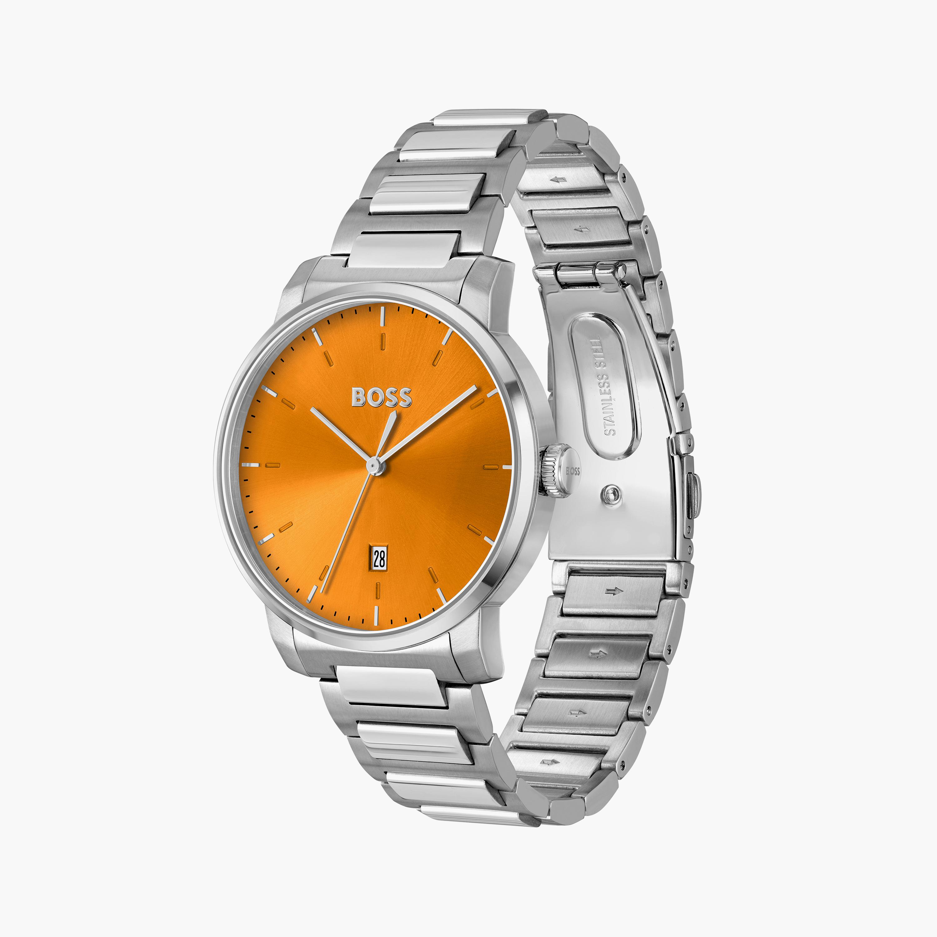 هوغو بوس- ساعة للرجال 41 ملم بسوار من الستانلس ستيل وقرص فضي | 1514133-men-watchesandjewellery-watches-image-2