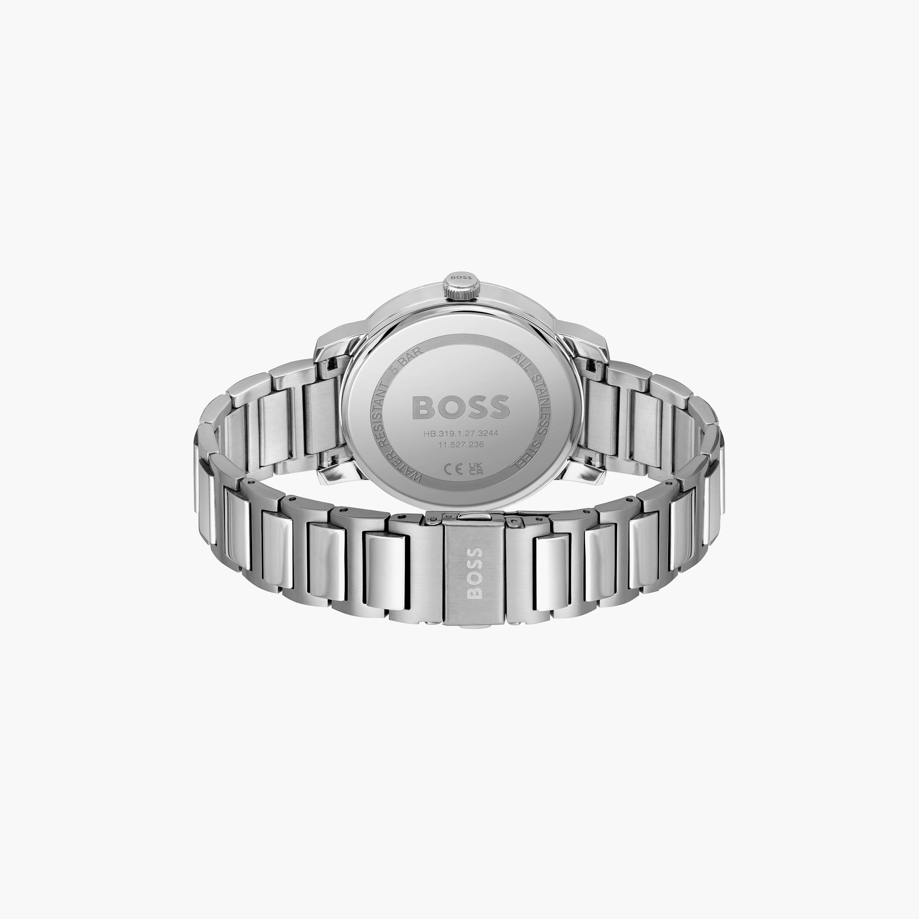 هوغو بوس- ساعة للرجال 41 ملم بسوار من الستانلس ستيل وقرص فضي | 1514133-men-watchesandjewellery-watches-image-3
