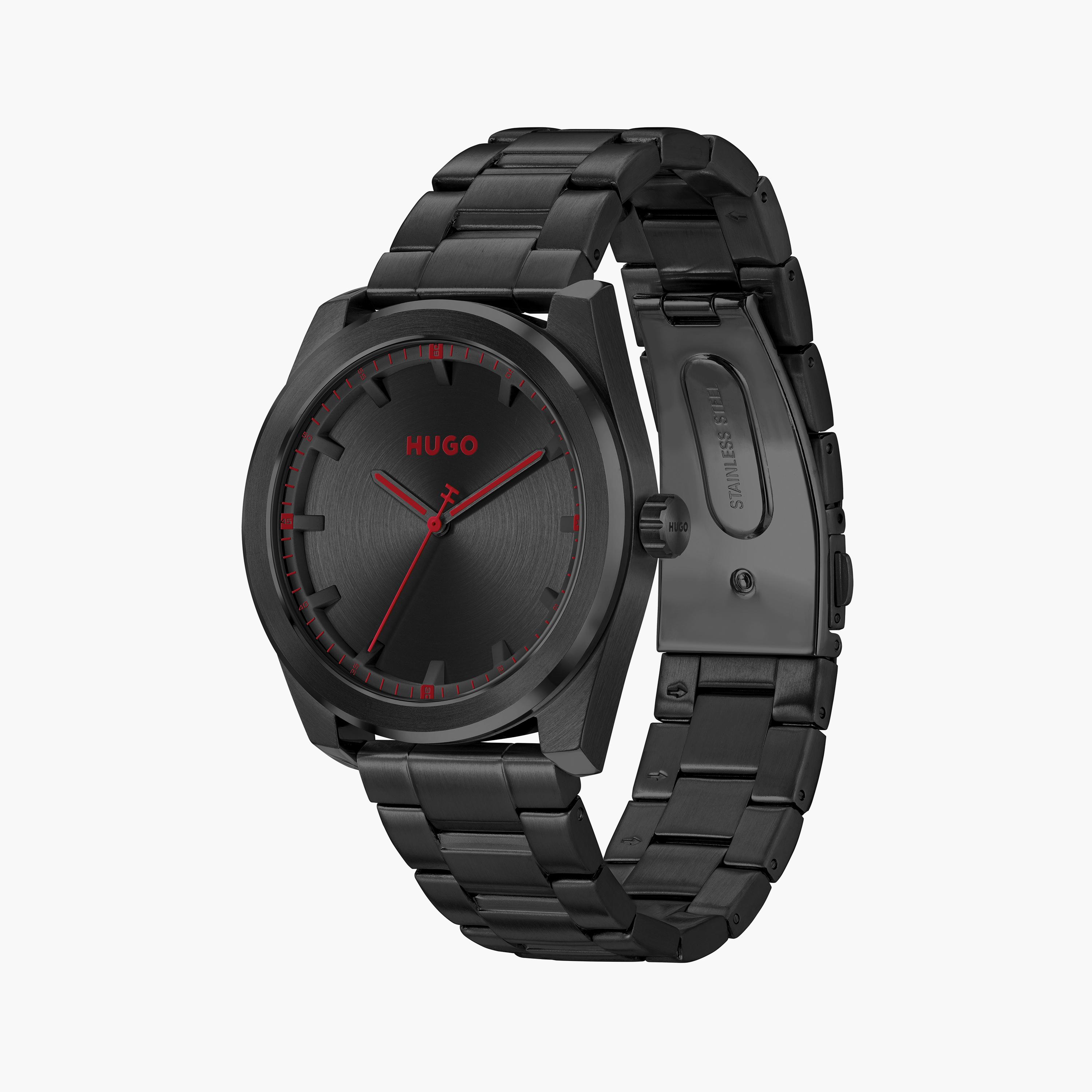 هوغو بوس- ساعة للرجال 42 ملم تناظرية من الستانلس ستيل باللون الأسود | 1530353-men-watchesandjewellery-watches-image-2