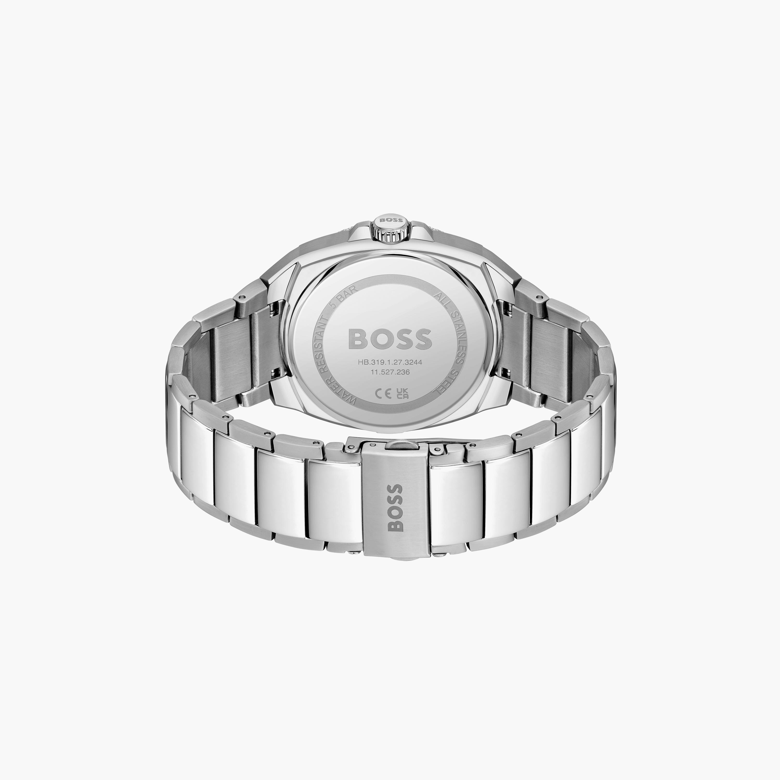 هوغو بوس- ساعة للرجال 41 ملم بسوار من الستانلس ستيل وقرص فضي | 1514136-men-watchesandjewellery-watches-image-3