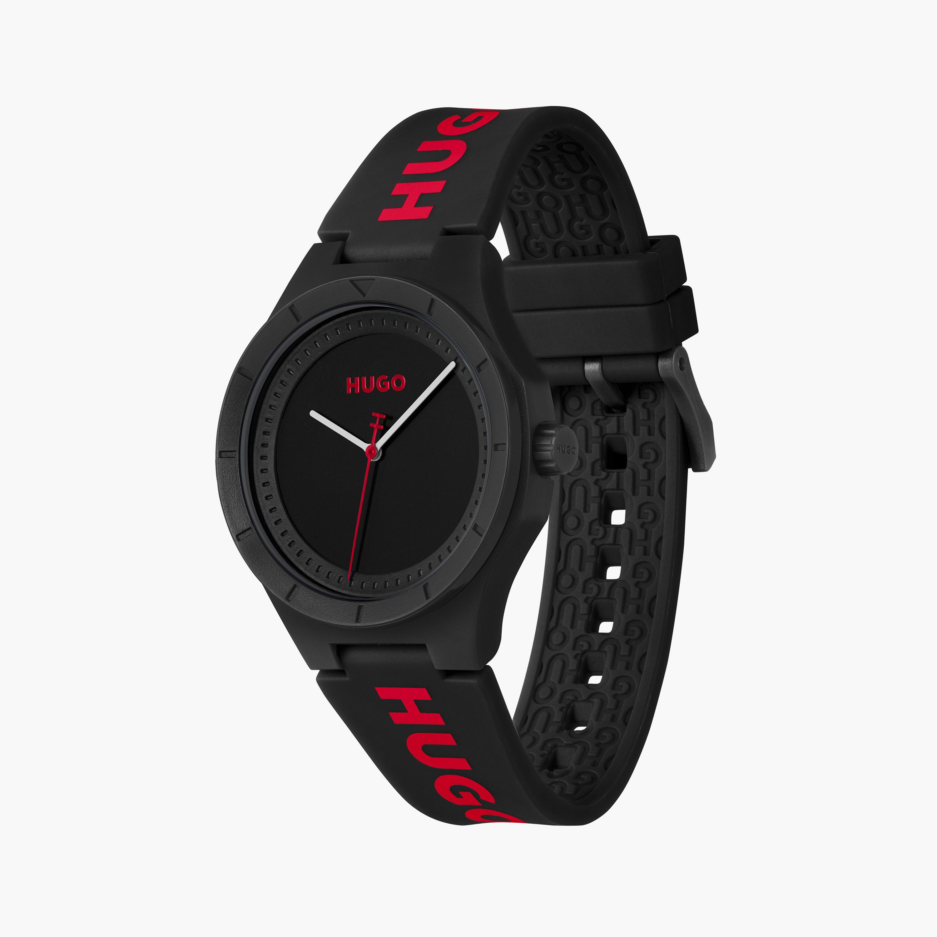 هوغو بوس- ساعة للرجال 42 ملم بسوار من السيليكون وقرص أسود | 1530343-men-watchesandjewellery-watches-image-2