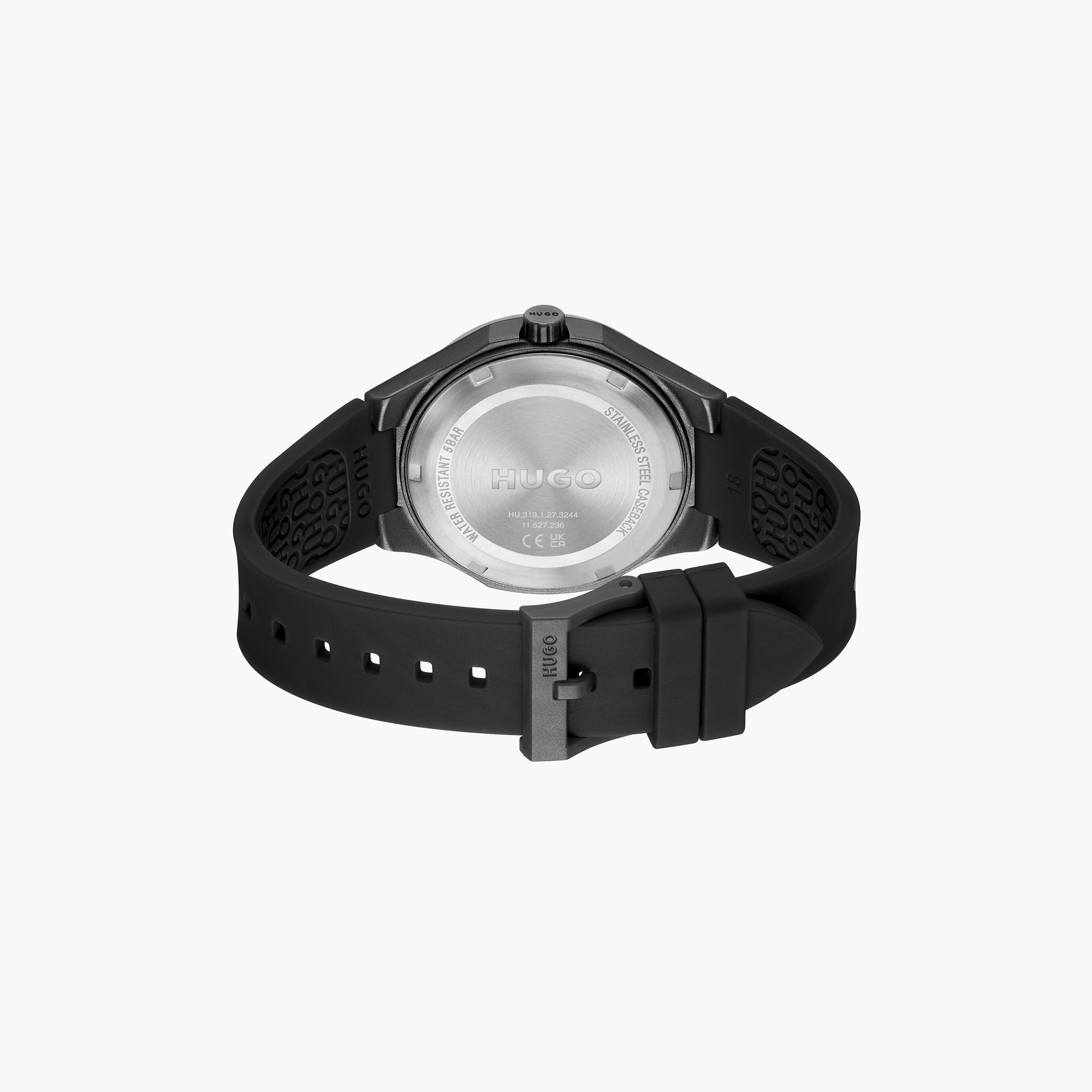 هوغو بوس- ساعة للرجال 42 ملم بسوار من السيليكون وقرص أسود | 1530343-men-watchesandjewellery-watches-image-3