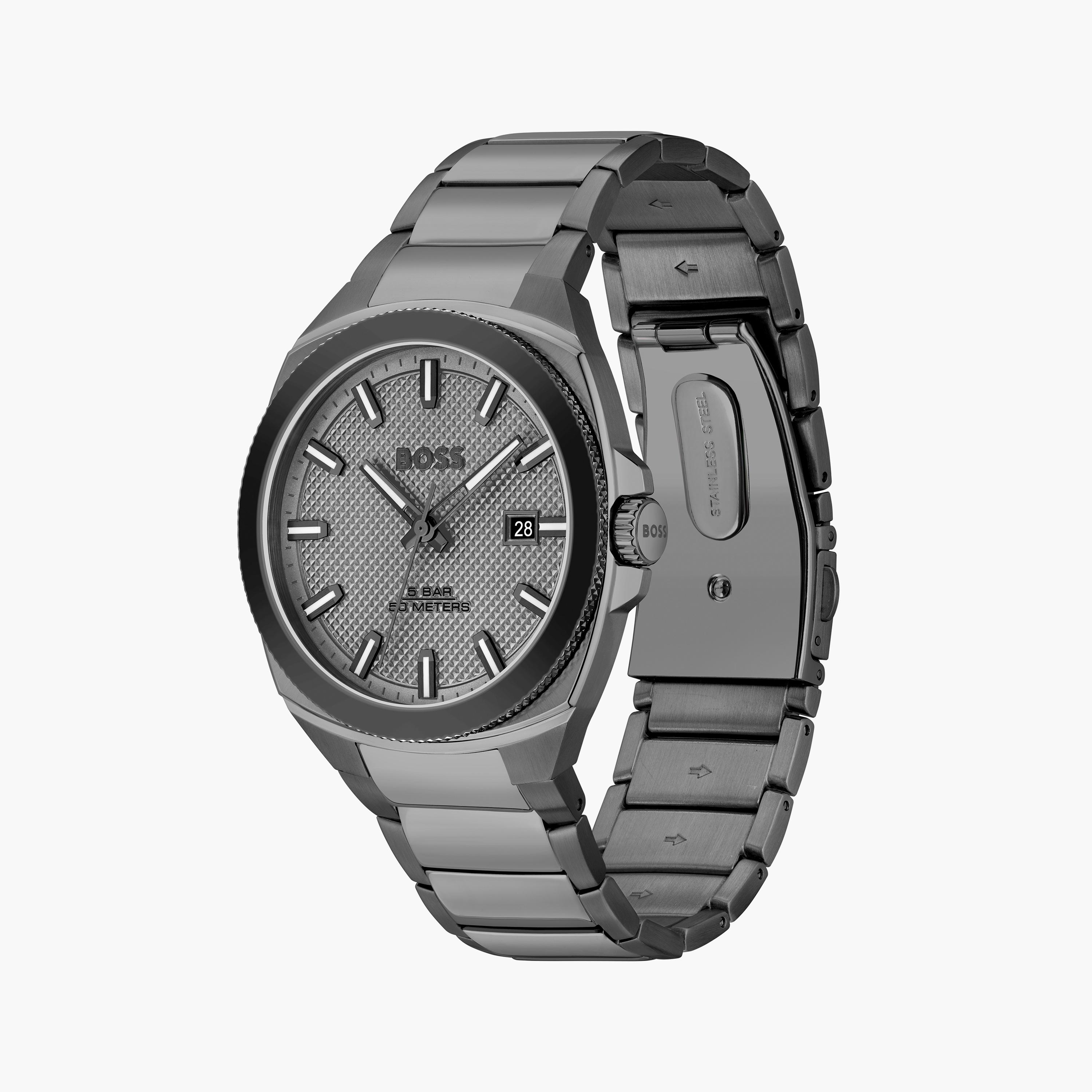 هوغو بوس- ساعة للرجال 41 ملم تناظرية من الستانلس ستيل باللون الرمادي | 1514137-men-watchesandjewellery-watches-image-2