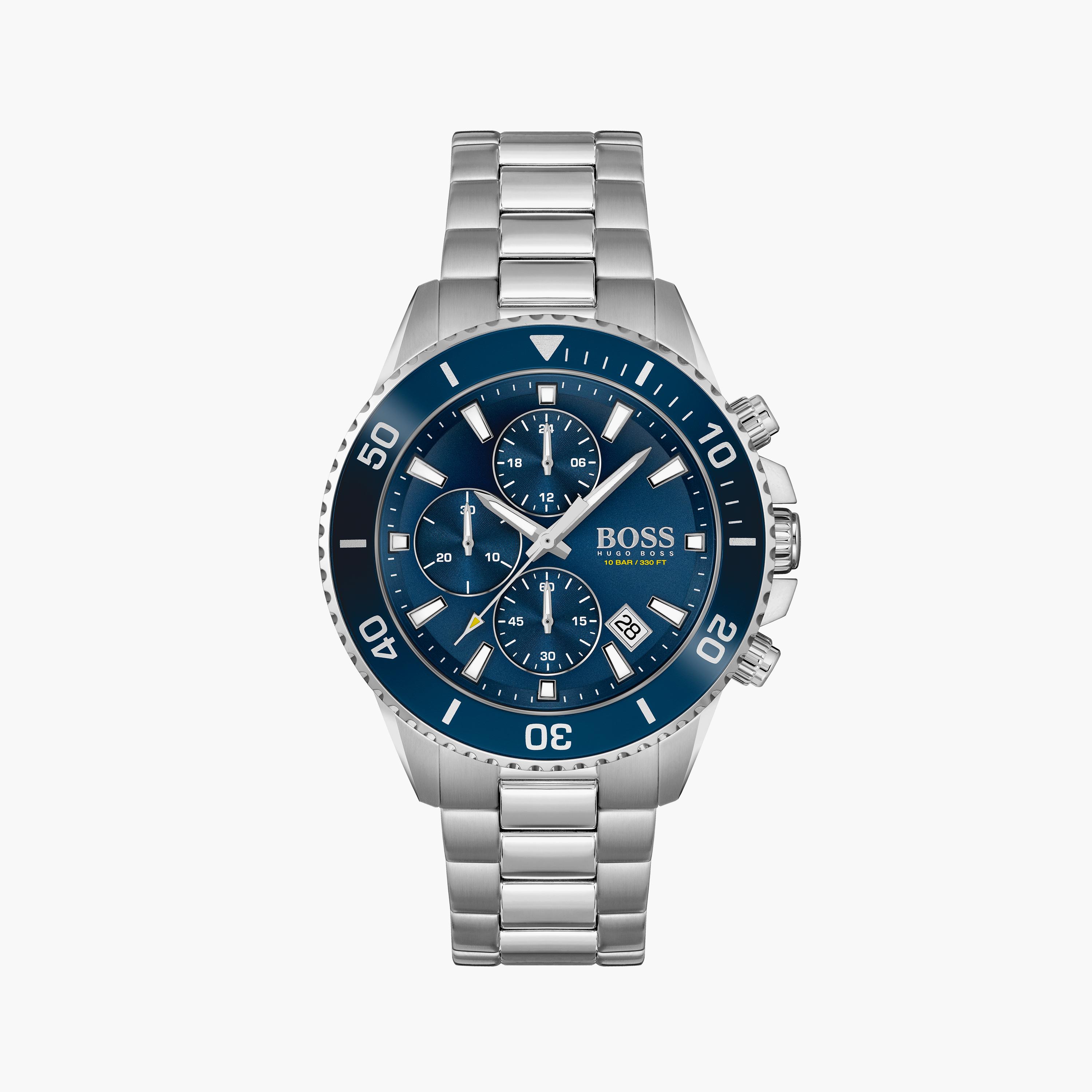 هوغو بوس- ساعة للرجال 45 ملم كرونوغراف فضية من الستانلس ستيل | 1513907-men-watchesandjewellery-watches-image-1