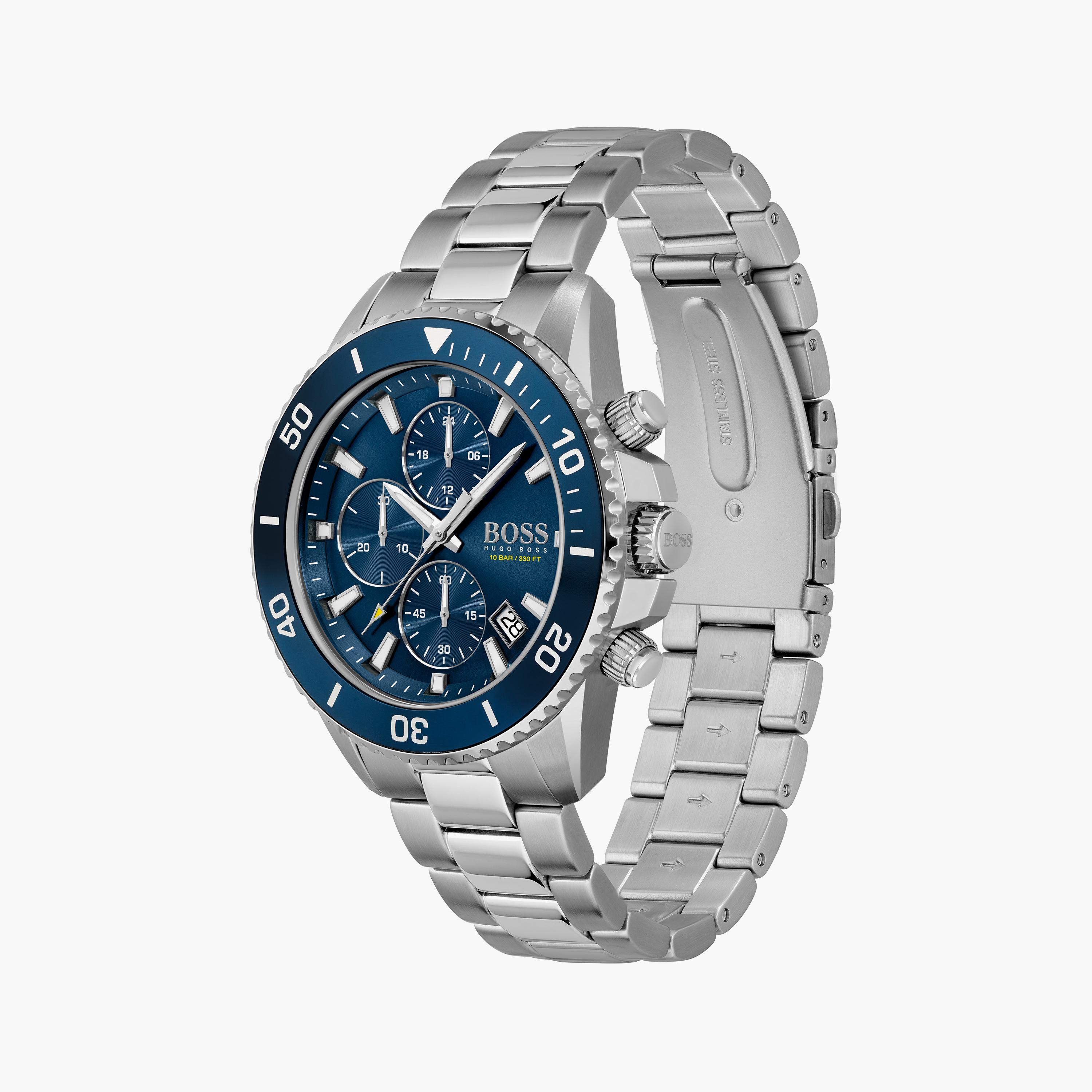 هوغو بوس- ساعة للرجال 45 ملم كرونوغراف فضية من الستانلس ستيل | 1513907-men-watchesandjewellery-watches-image-2