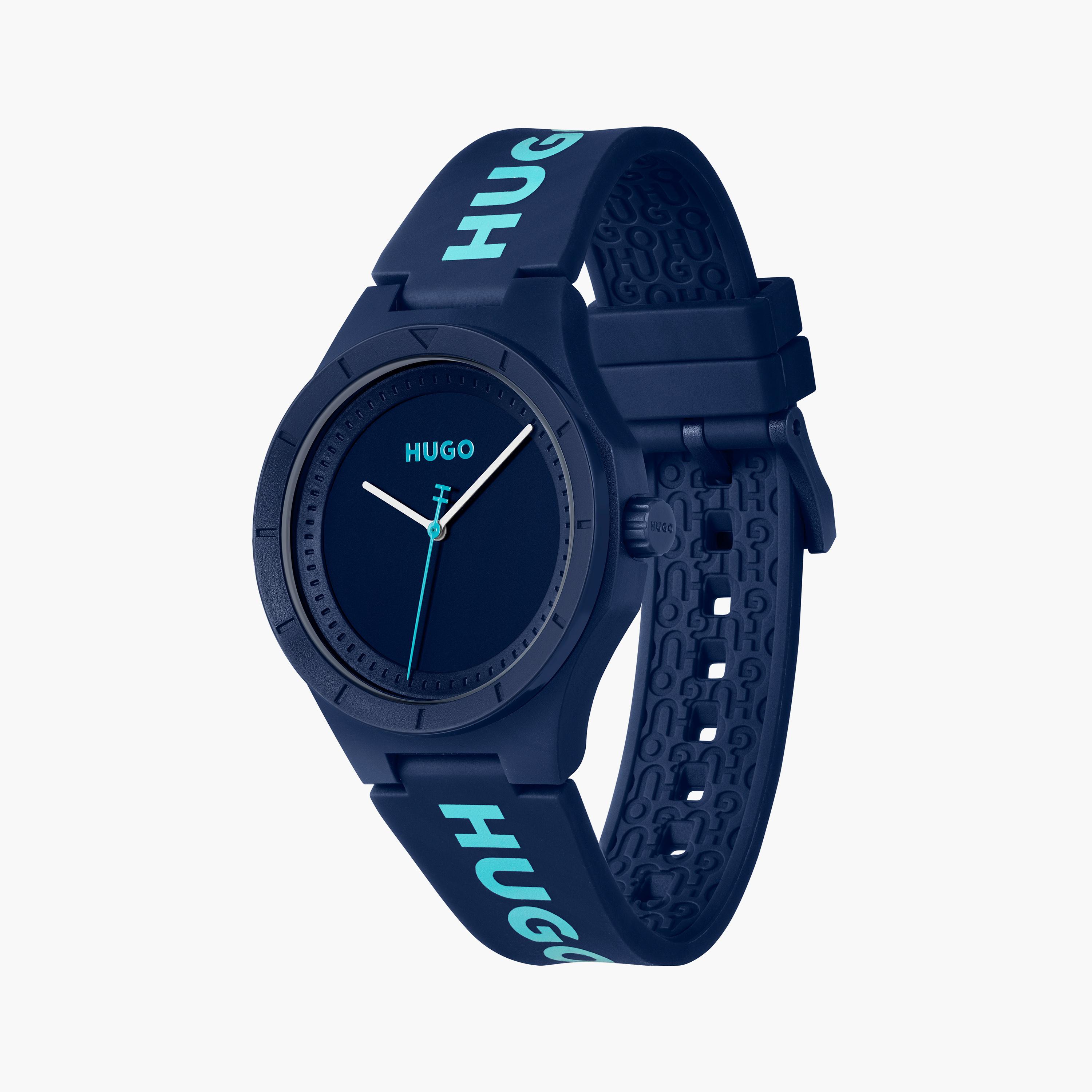 هوغو بوس- ساعة للرجال 42 ملم تناظرية من السيليكون باللون الأزرق | 1530344-men-watchesandjewellery-watches-image-2