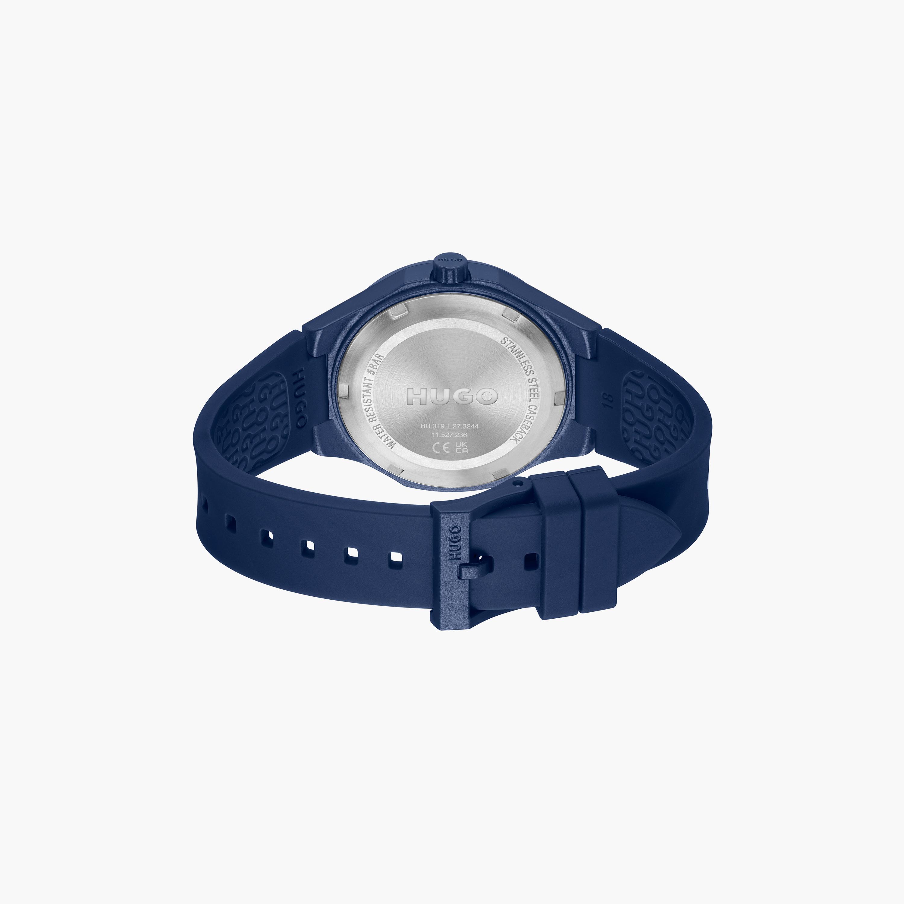 هوغو بوس- ساعة للرجال 42 ملم تناظرية من السيليكون باللون الأزرق | 1530344-men-watchesandjewellery-watches-image-3