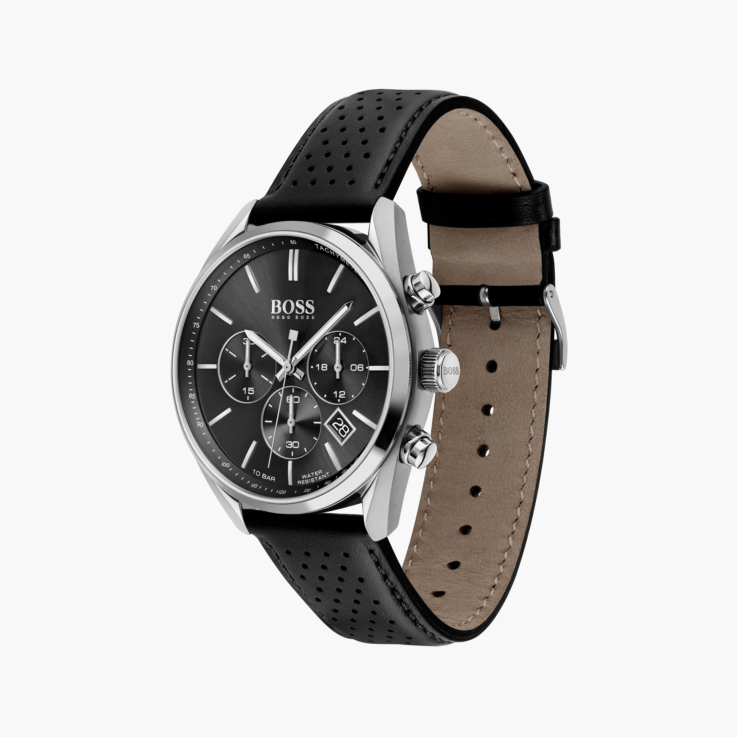 هوغو بوس- ساعة للرجال 44 ملم تناظرية من الجلد باللون الأسود | 1513816-men-watchesandjewellery-watches-image-2