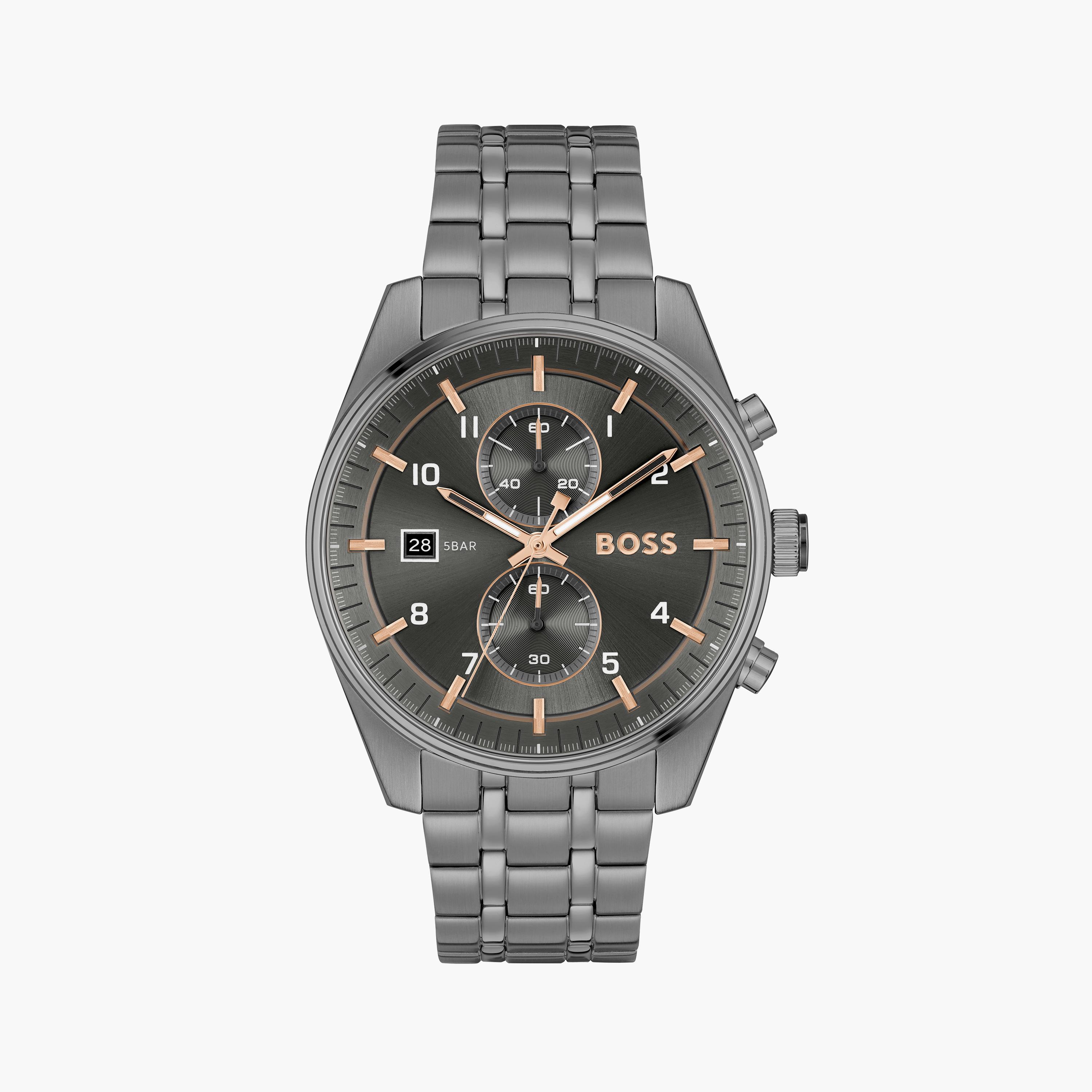 هوغو بوس- ساعة للرجال 44 ملم تناظرية ستانلس ستيل رمادي | 1514153-men-watchesandjewellery-watches-image-1
