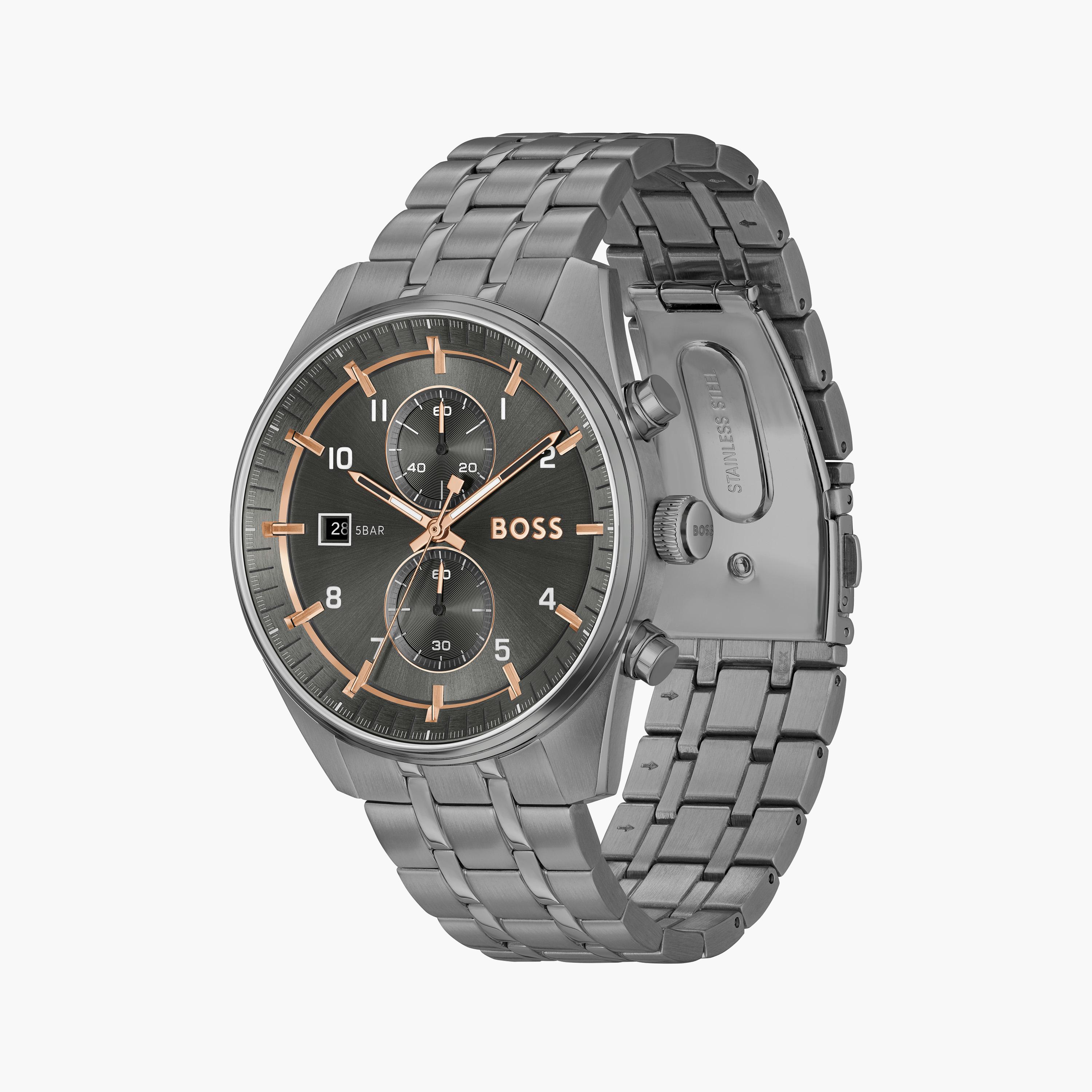 هوغو بوس- ساعة للرجال 44 ملم تناظرية ستانلس ستيل رمادي | 1514153-men-watchesandjewellery-watches-image-2