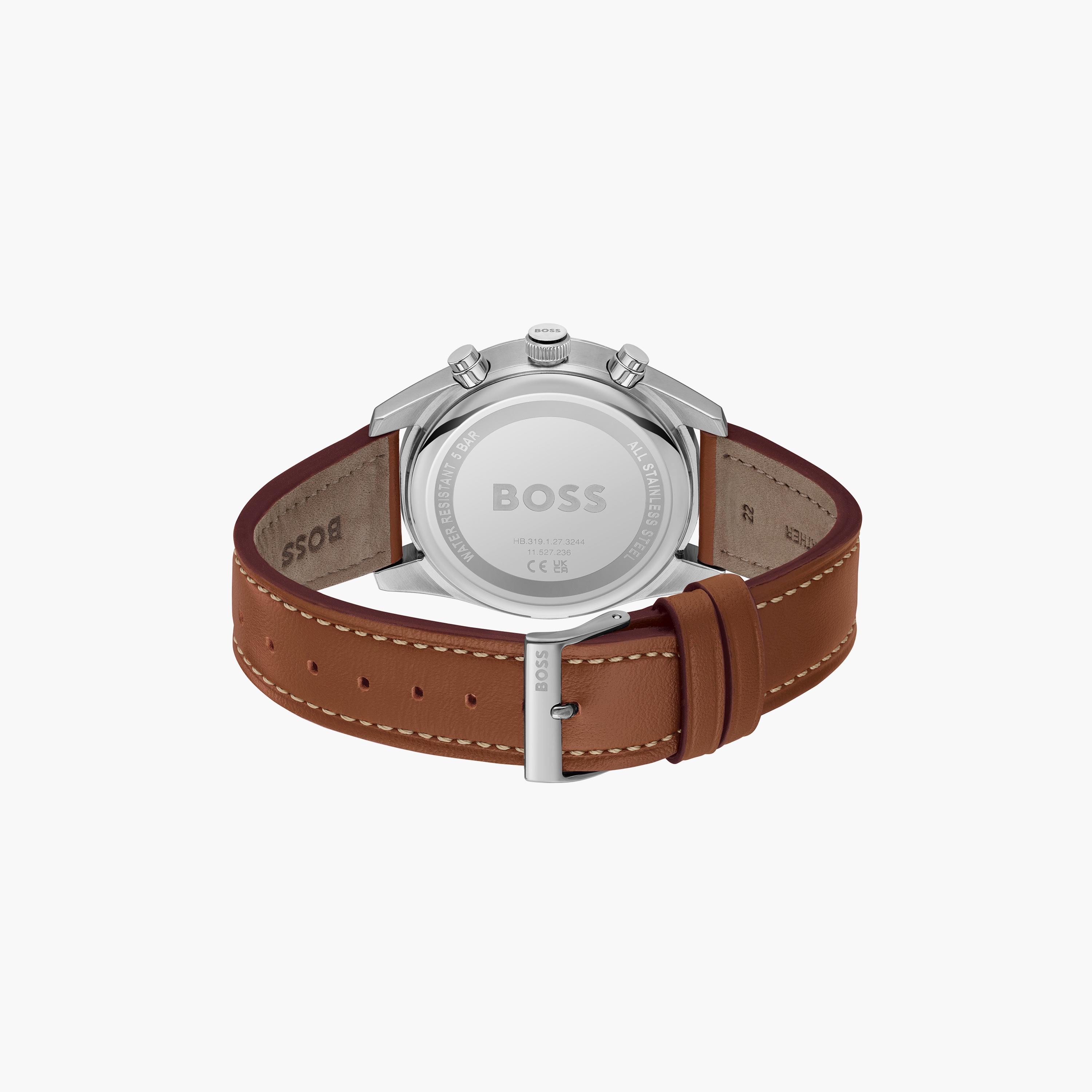 هوغو بوس- ساعة للرجال 44 ملم كرونوغراف بني من الجلد | 1514161-men-watchesandjewellery-watches-image-3