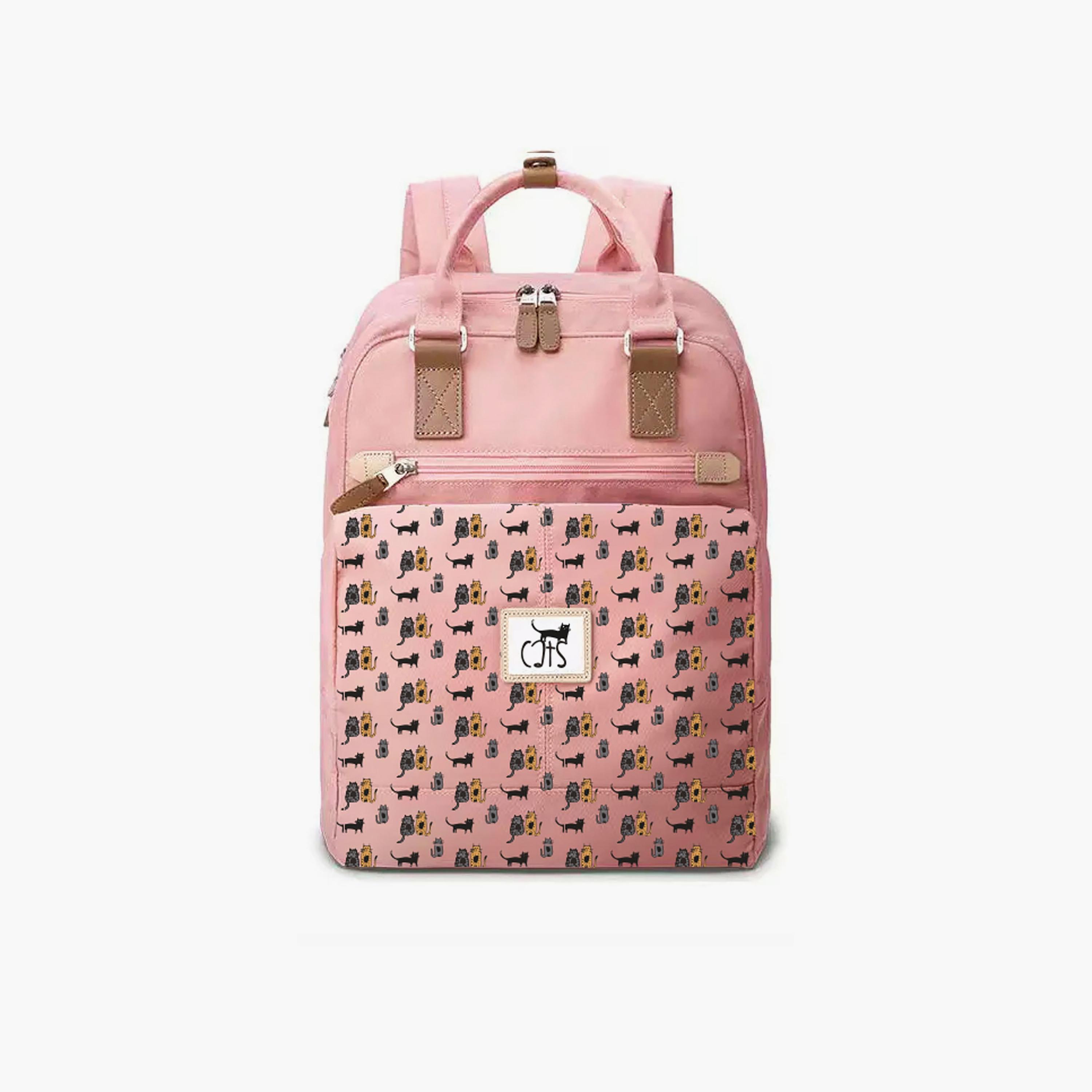 Biggdesign Cat Printed Anti-Theft Laptop Backpack with Luggage Sleeve - Pink - 15 Inch-school-bagsandbackpacks-backpacks-image-1