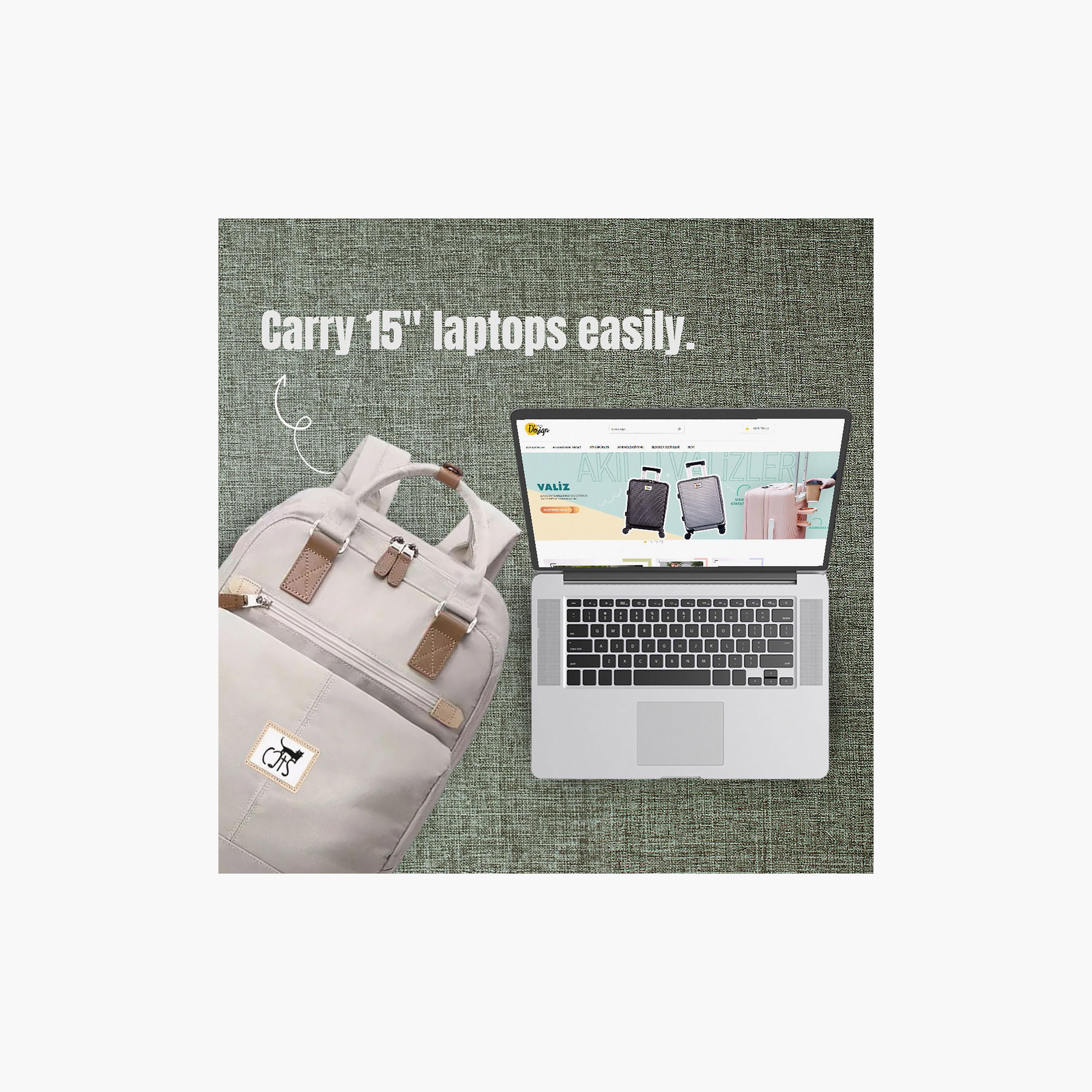 Biggdesign Cat Printed Anti-Theft Laptop Backpack with Luggage Sleeve - White - 15 Inch-school-bagsandbackpacks-backpacks-image-2