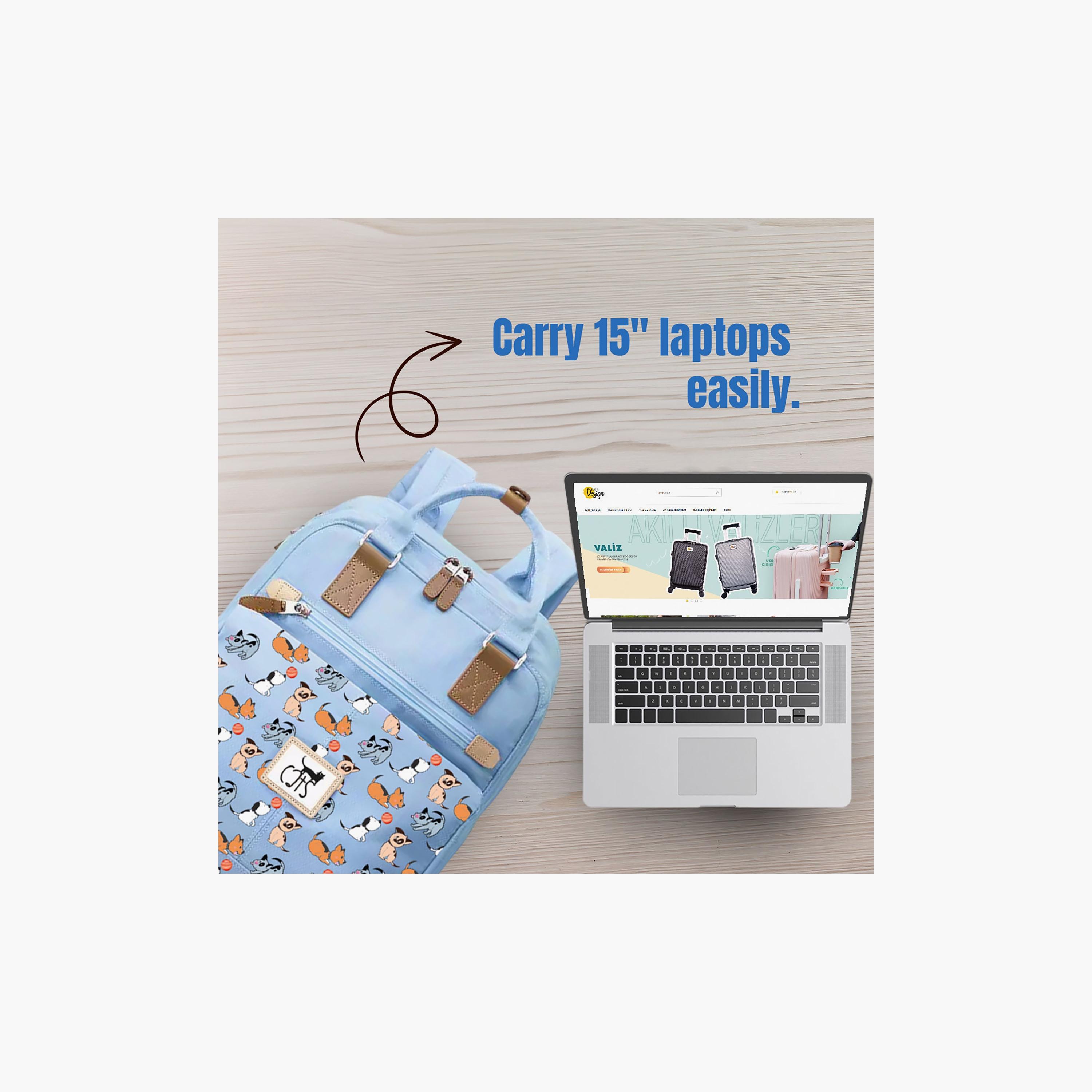Biggdesign Dog Printed Anti-Theft Laptop Backpack with Luggage Sleeve - Blue - 15 Inch-school-bagsandbackpacks-backpacks-image-2